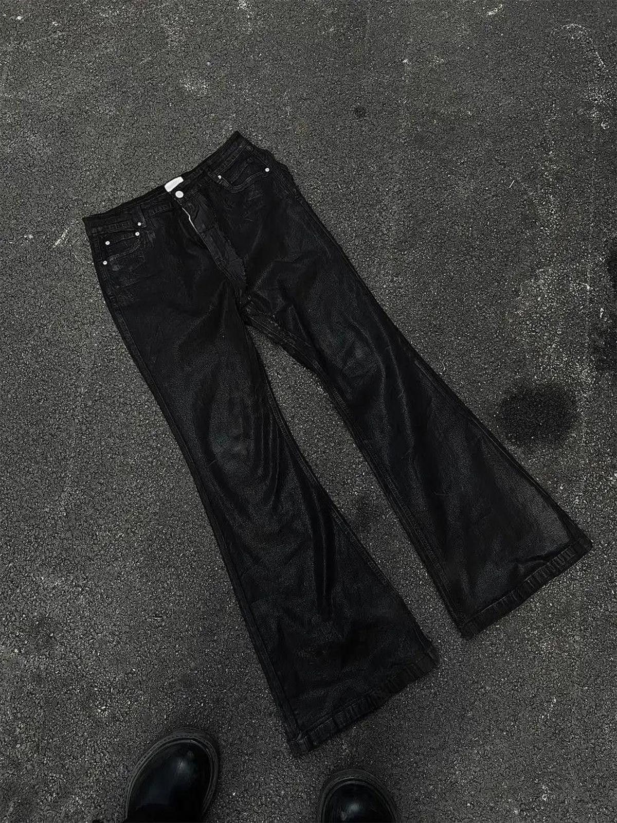Jean Black Stacked Flare Waxed Denim Jeans Size US 34 / EU 50 - 8 Thumbnail
