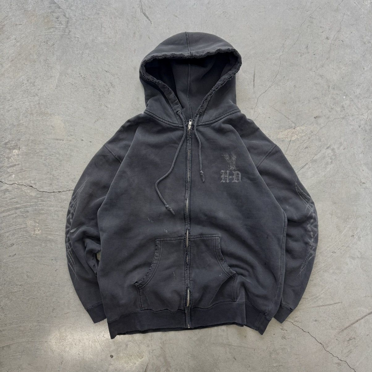 Harley Davidson Vintage Faded Harley Davidson Black Flame Sleeve Zip Hoodie Size US L / EU 52-54 / 3 - 3 Thumbnail