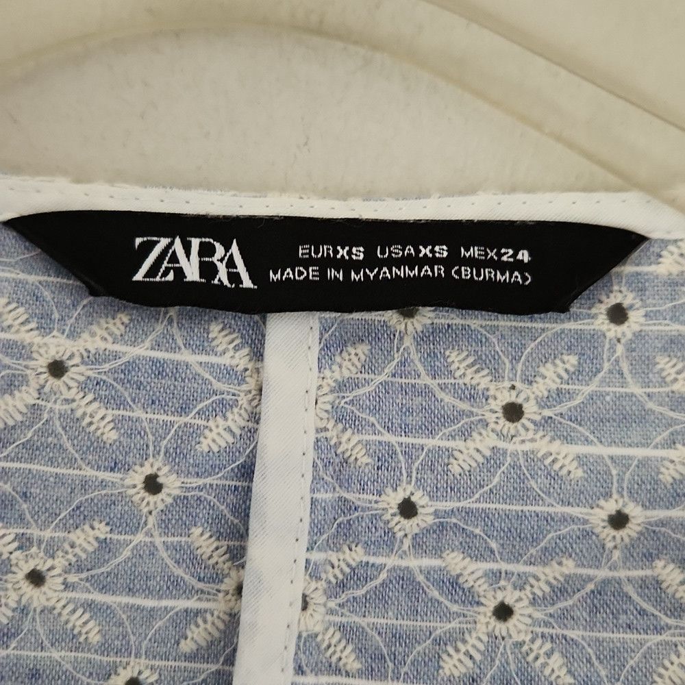 Zara ZARA | Eyelet Jacket Embroidered Blue Sz XS Size XS / US 0-2 / IT 36-38 - 6 Thumbnail