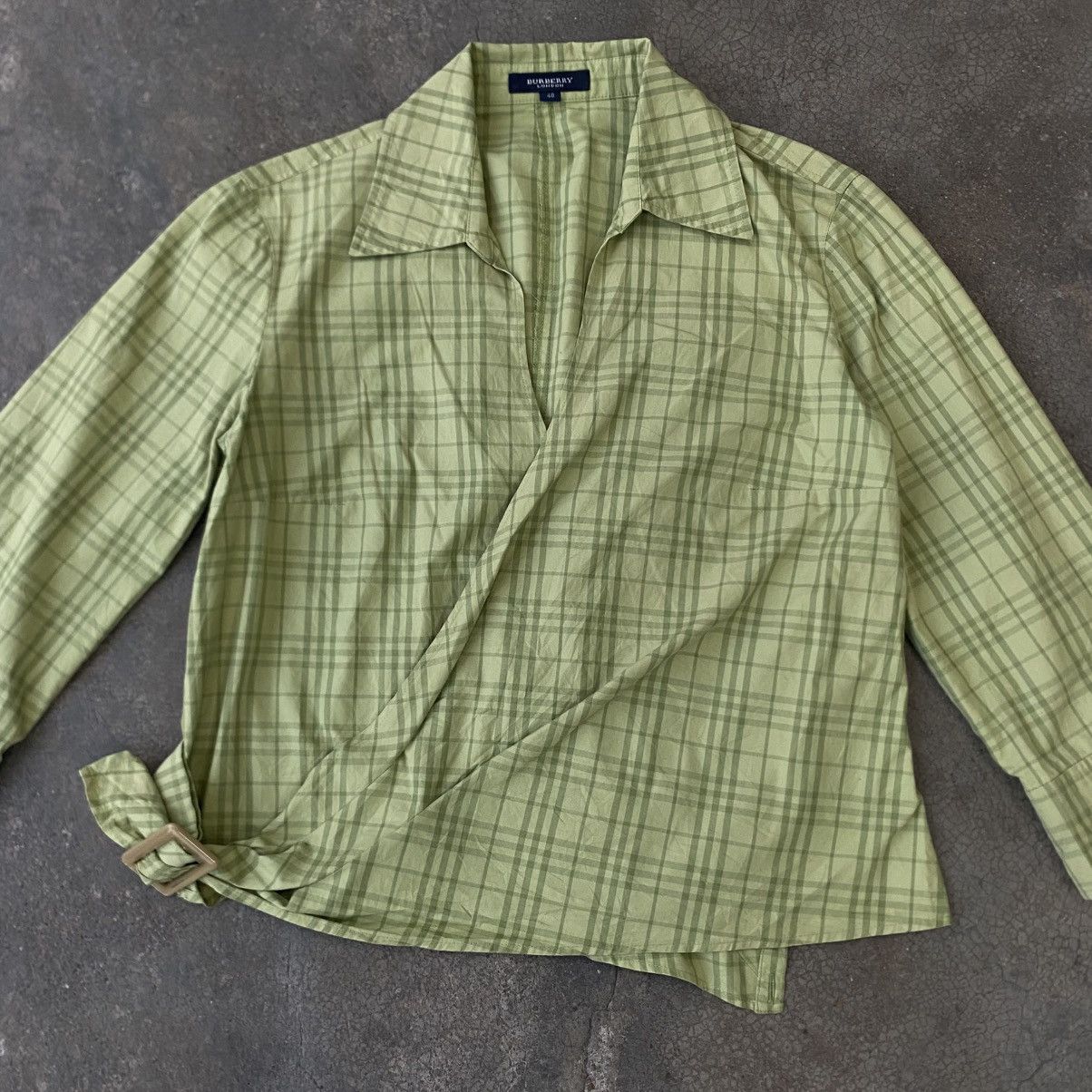 Burberry ‼️LAST DROP‼️Burberry London Green Check Wrap Blouse Cropped Size S / US 4 / IT 40 - 12 Thumbnail