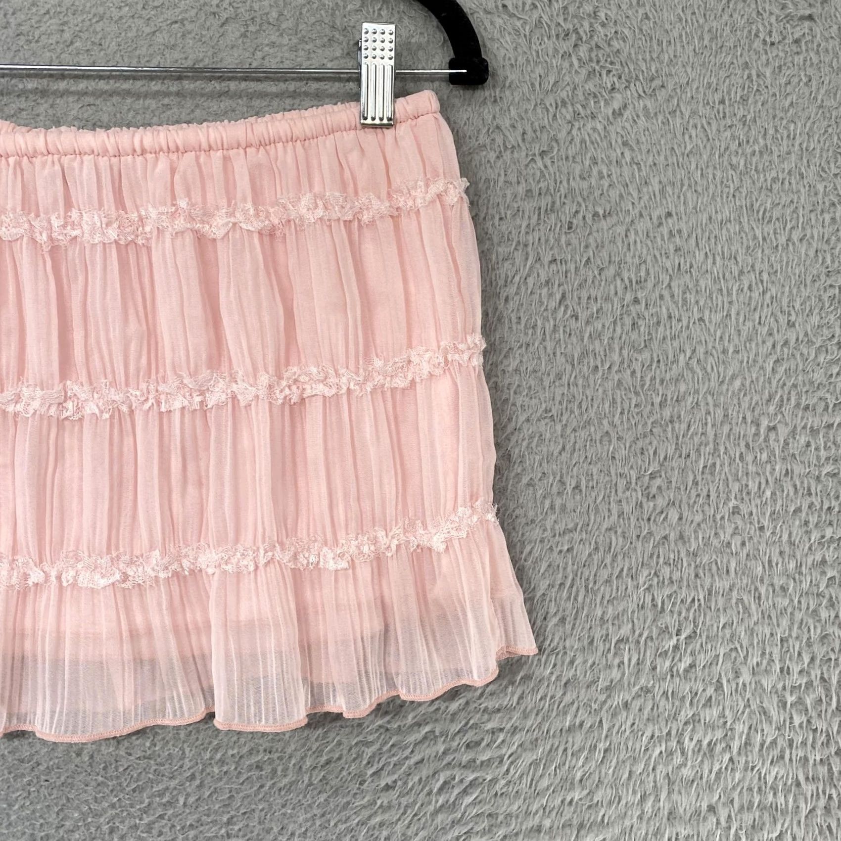 Vintage Edikted Mini Skirt Womens Small Pink Pleated Lace Ruffle Chiffon Fairy Y2K Size 28" / US 6 / IT 42 - 2 Thumbnail