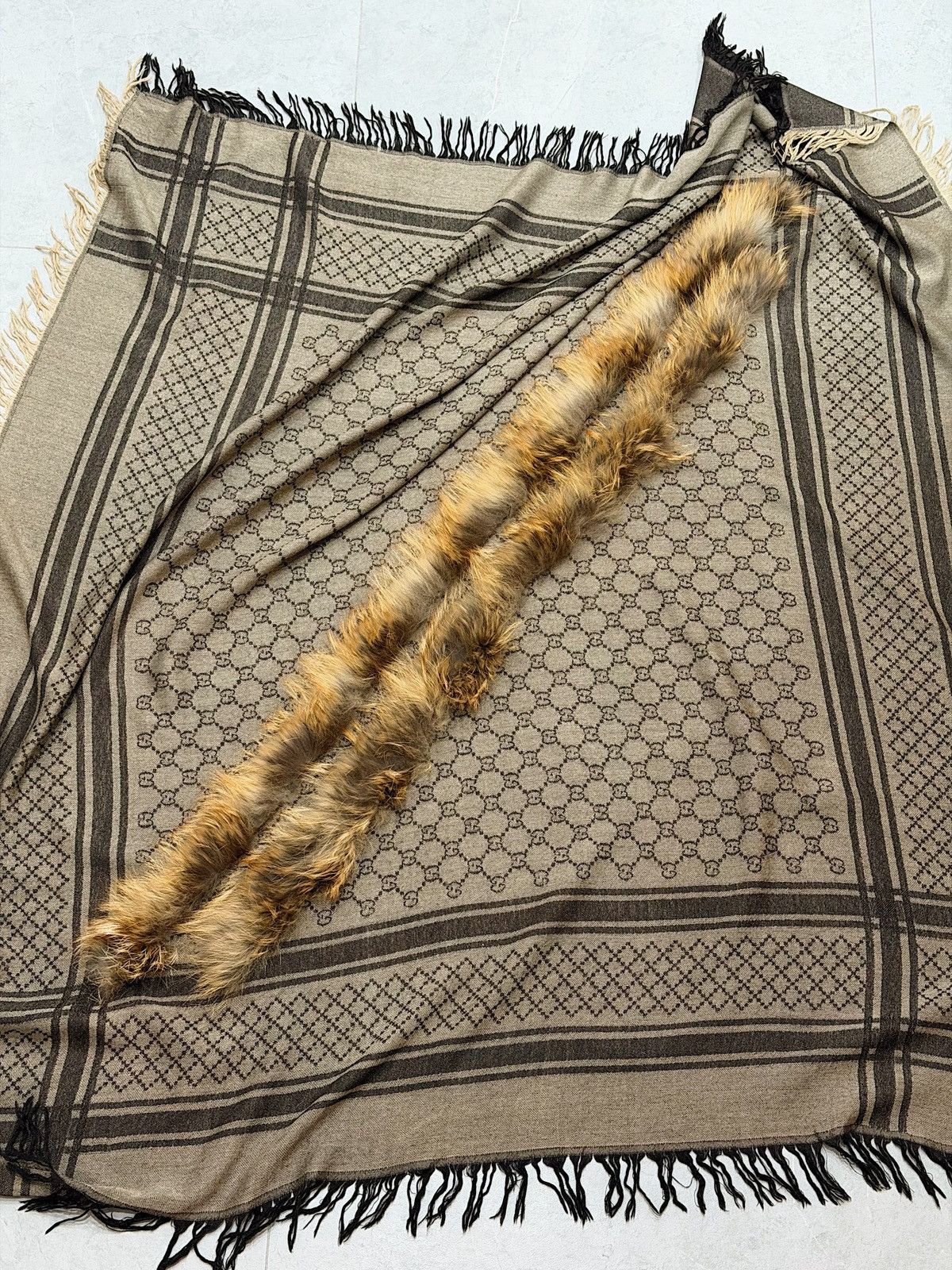 Gucci GUCCI FW 2007 Fur Monogram Wool/Silk Scarf Frida Giannini Size ONE SIZE - 7 Thumbnail