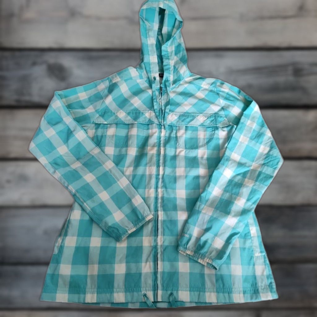 Patagonia Patagonia Women's Windbreaker Jacket Gingham Check Blue Lightweight Hooded Full Zip M Medium Relaxed Fit Activewear Outdoor Hiking Size M / US 6-8 / IT 42-44 - 1 Thumbnail