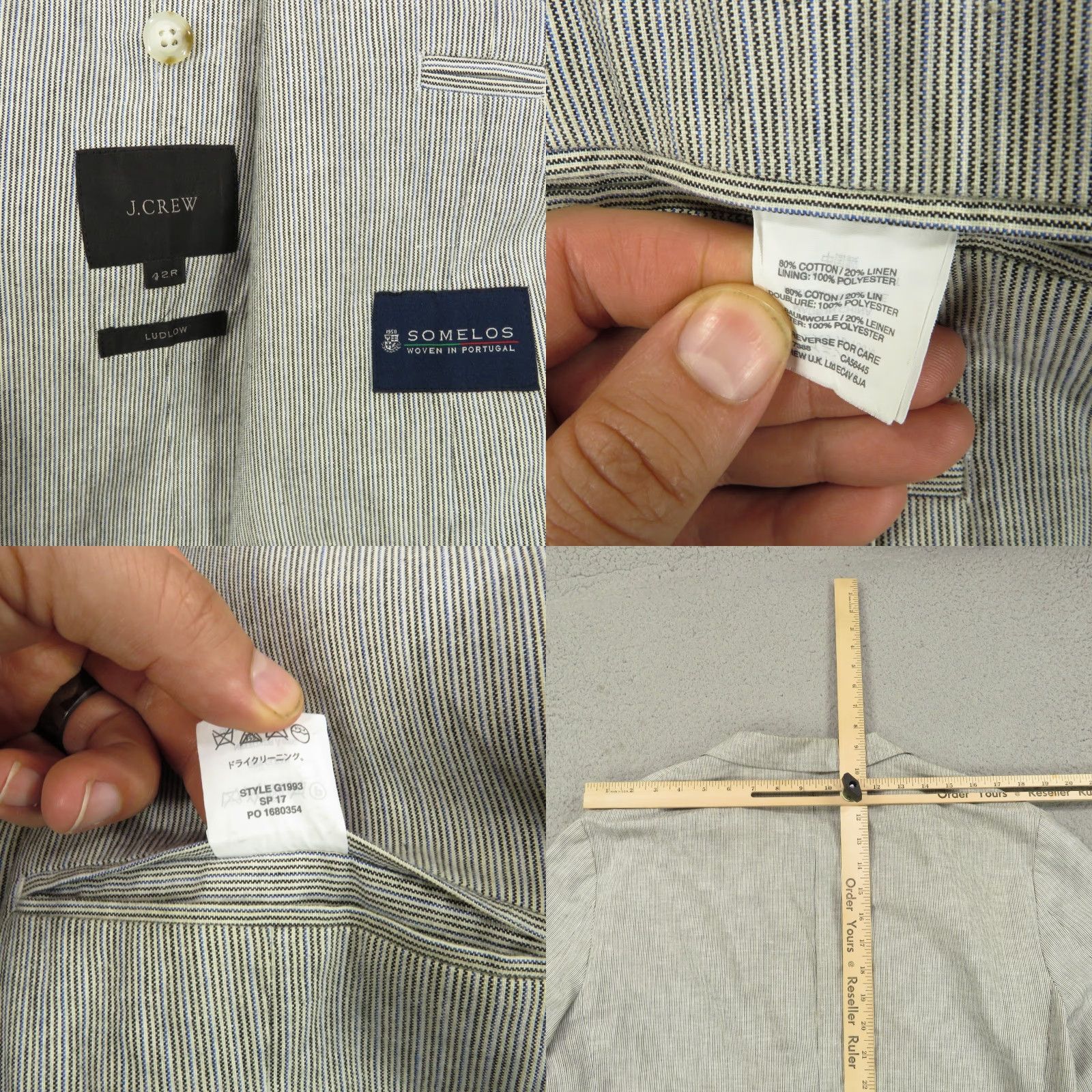 J.Crew J Crew Blazer 42R Ludlow Linen Cotton Grey Blue Sport Coat Jacket Mens Size 42R - 9 Thumbnail