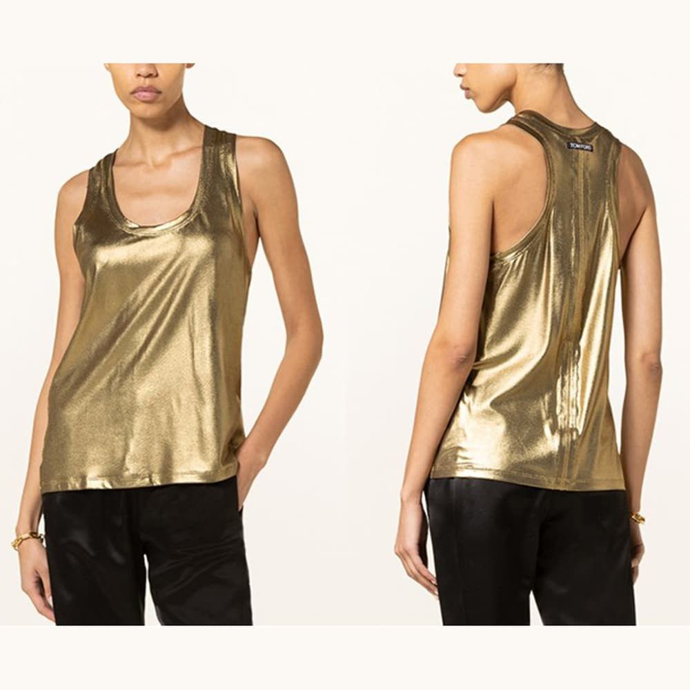 Tom Ford o1loc1c0924 TSJ260 Metallic Tank Top in Gold Size XS / US 0-2 / IT 36-38 - 3 Thumbnail