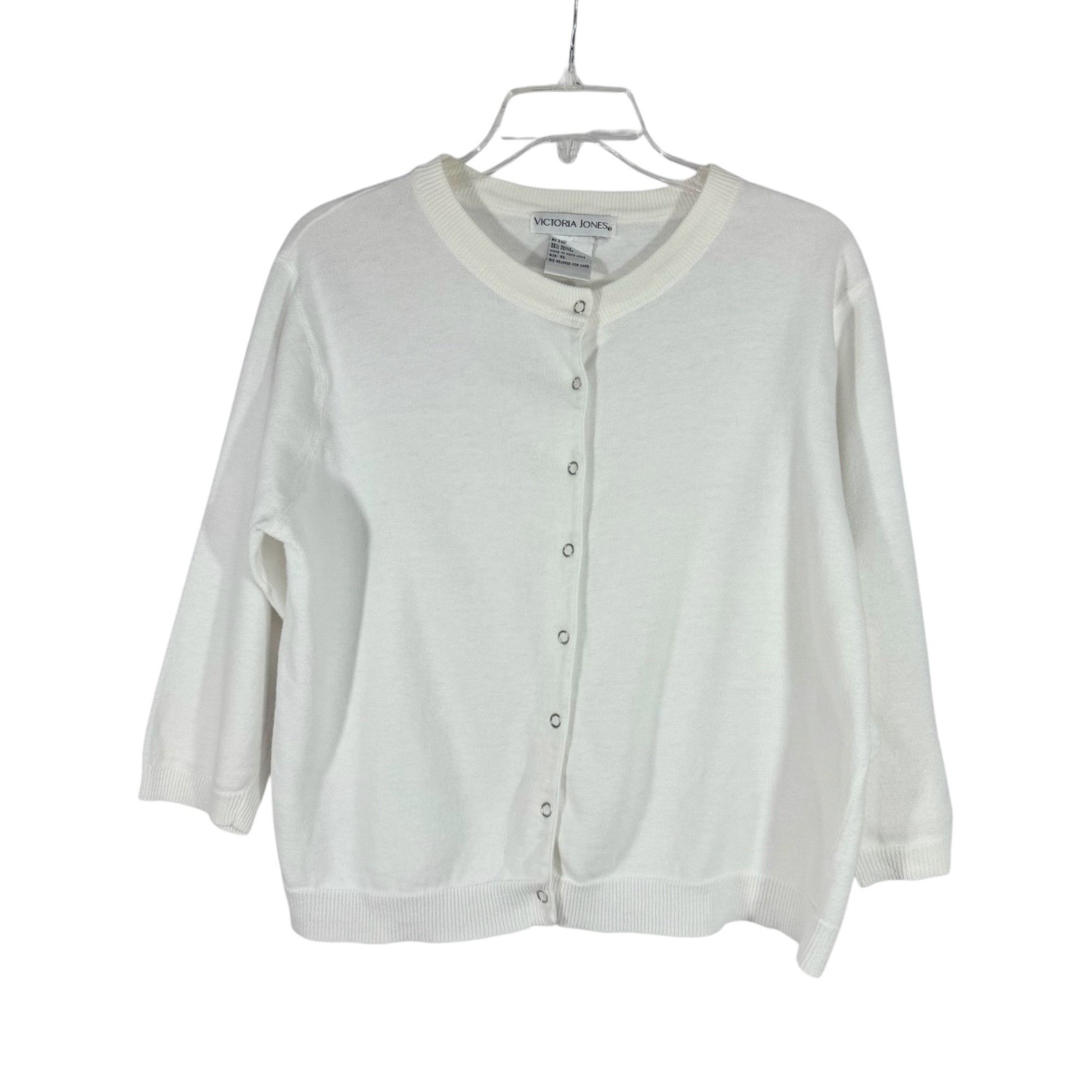 Vintage Vintage Victoria Jones Womens XL White Snap Front Knit Cardi Size XL / US 12-14 / IT 48-50 - 1 Thumbnail