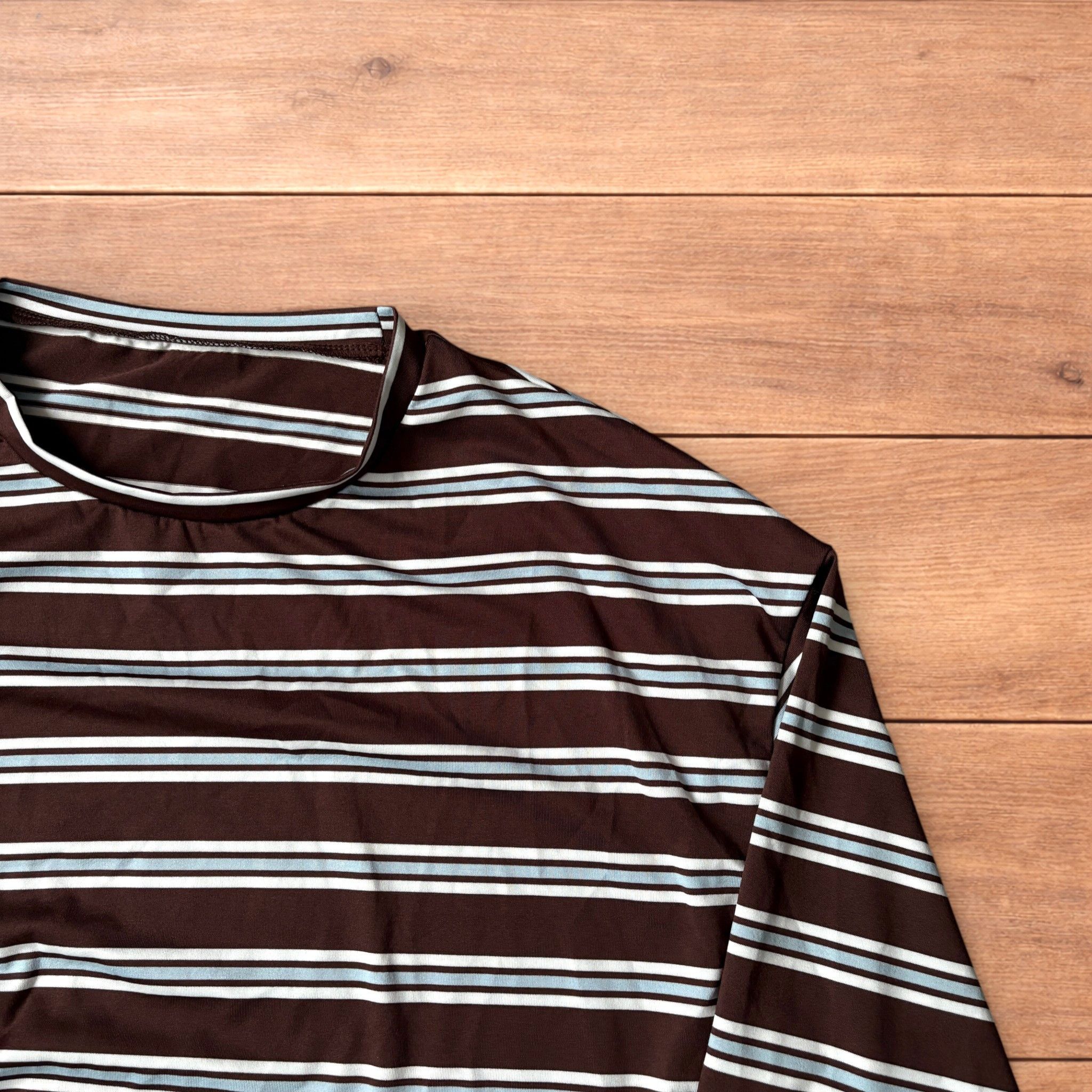 Japanese Brand Relaxed fit striped long sleeve top tshirt in brown/blue. Size US L / EU 52-54 / 3 - 3 Thumbnail