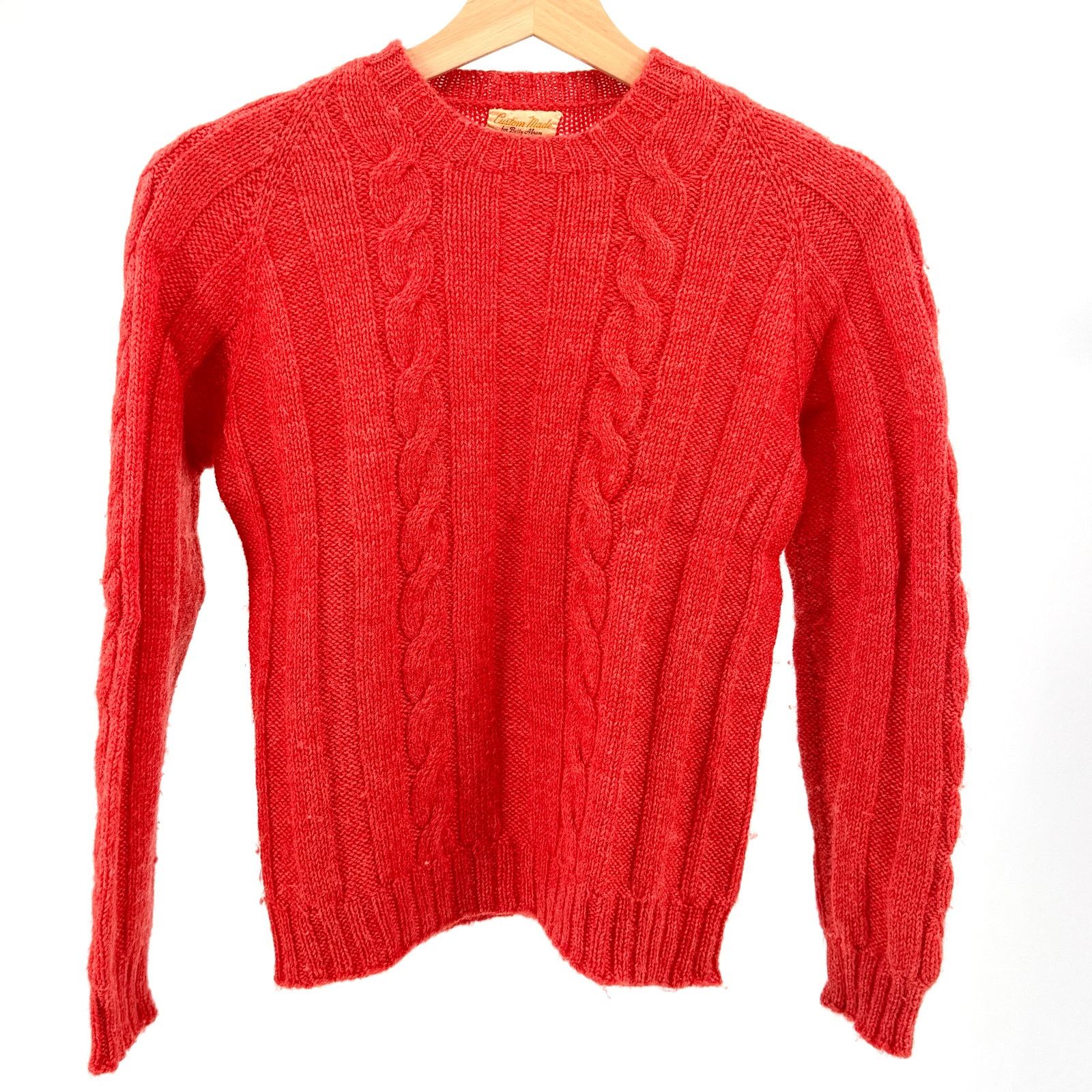 Vintage Vintage 60s Custom Made Red Wool Cable Knit Crewneck Sweater Size S / US 4 / IT 40 - 1 Thumbnail