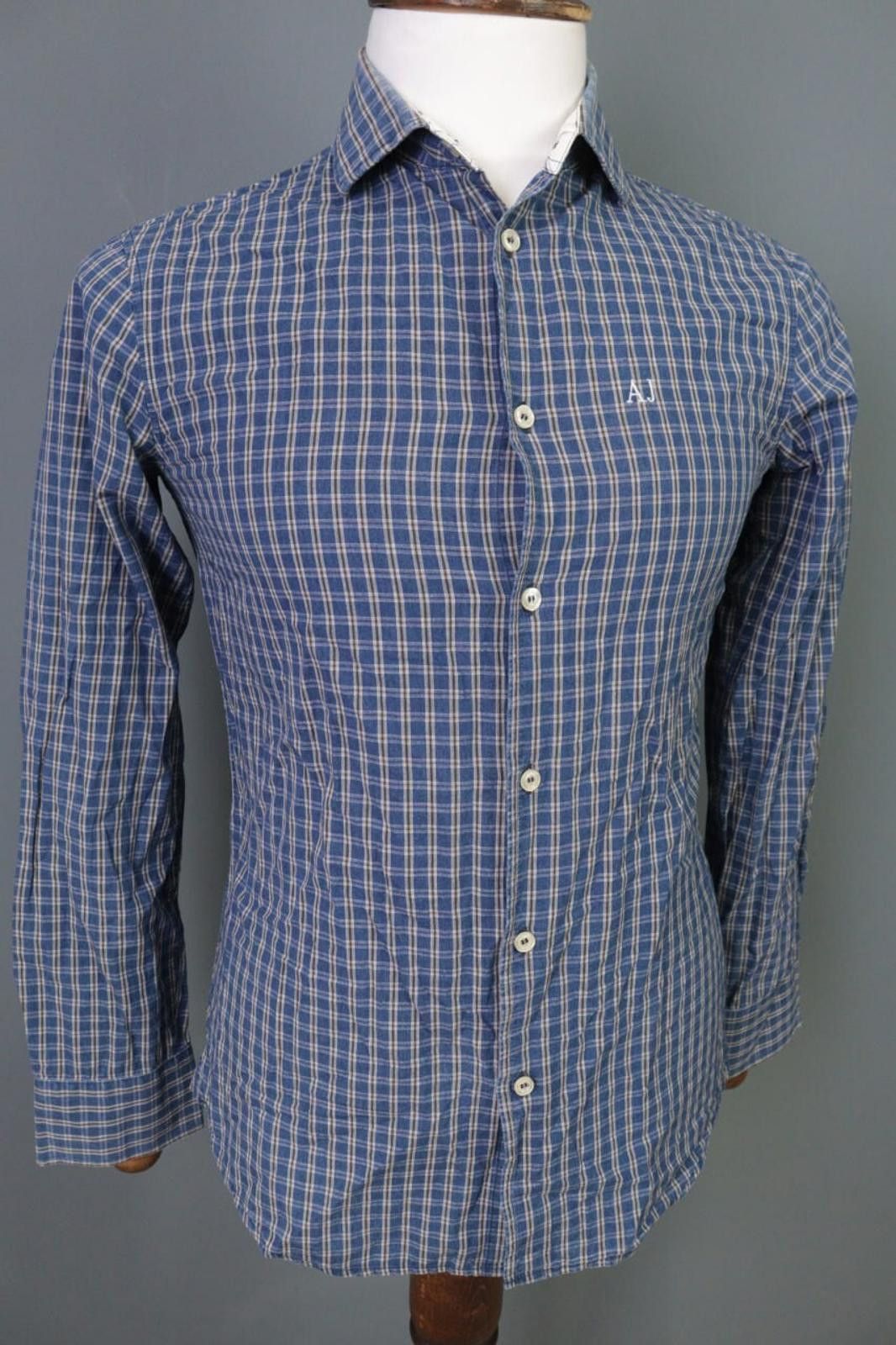 Armani Collezioni Armani Jeans Slim Fit Blue Check Button Down Shirt Size M Size US M / EU 48-50 / 2 - 7 Thumbnail