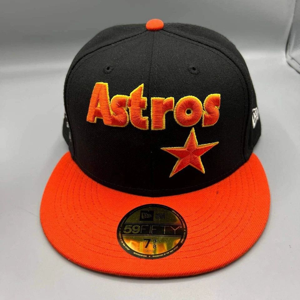 New Era Houston Astros Hat Men 7 3/8 59Fifty New Era MLB Fitted Cap Size ONE SIZE - 3 Thumbnail