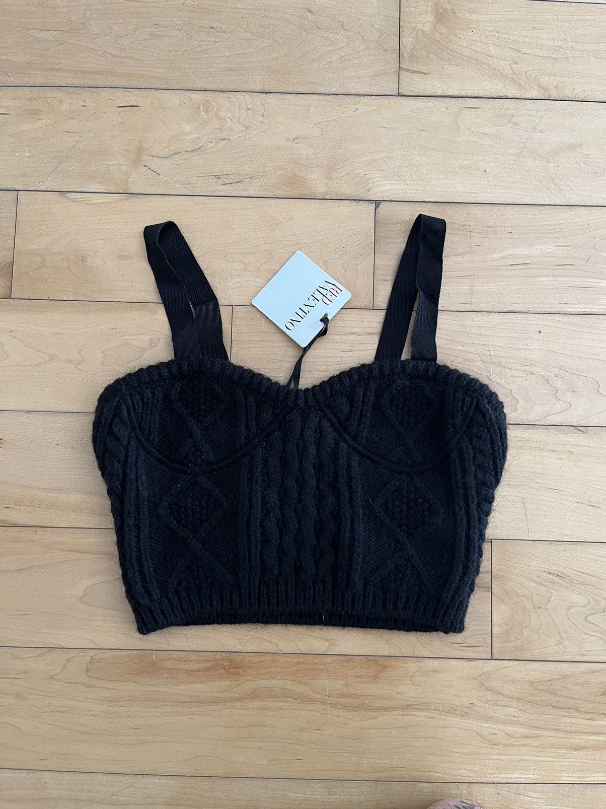 image of NWT - Red Valentino Cable Knit Mohair Tank Top in Black, Women's (Size Large)
