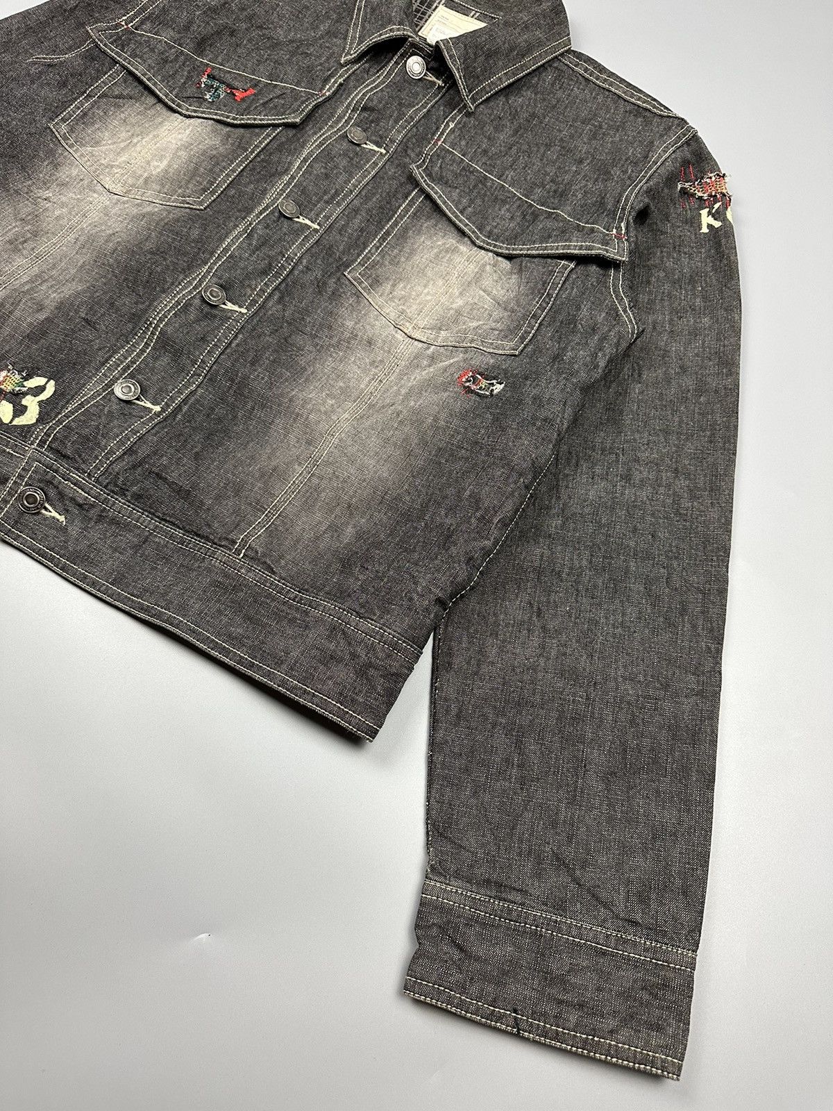 Japanese Brand Distressed K Company Sashiko Boro Denim Jacket Size US L / EU 52-54 / 3 - 5 Thumbnail
