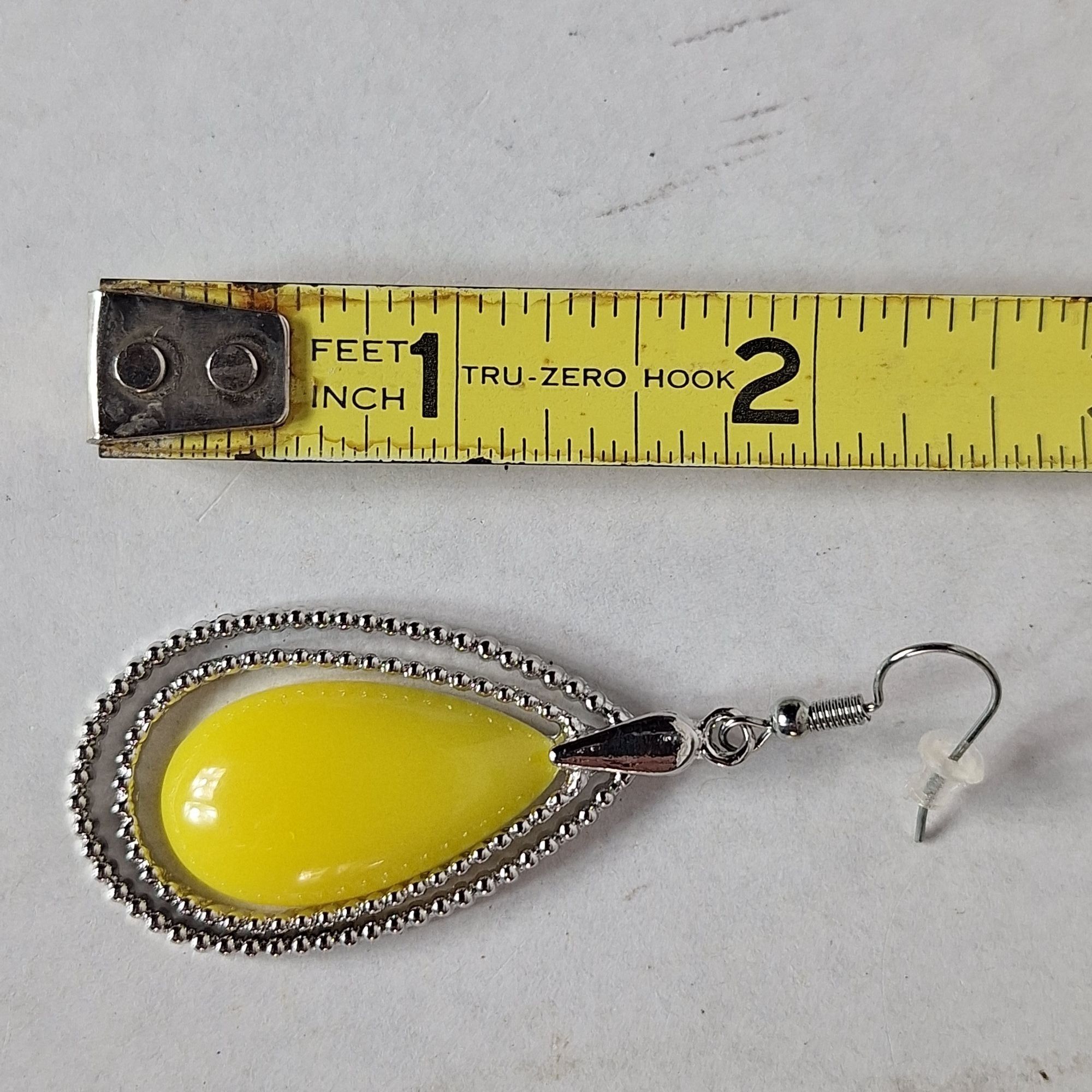 Other Yellow Teardrop Dangle Earrings Silver Beaded Double Frame B Size ONE SIZE - 3 Thumbnail