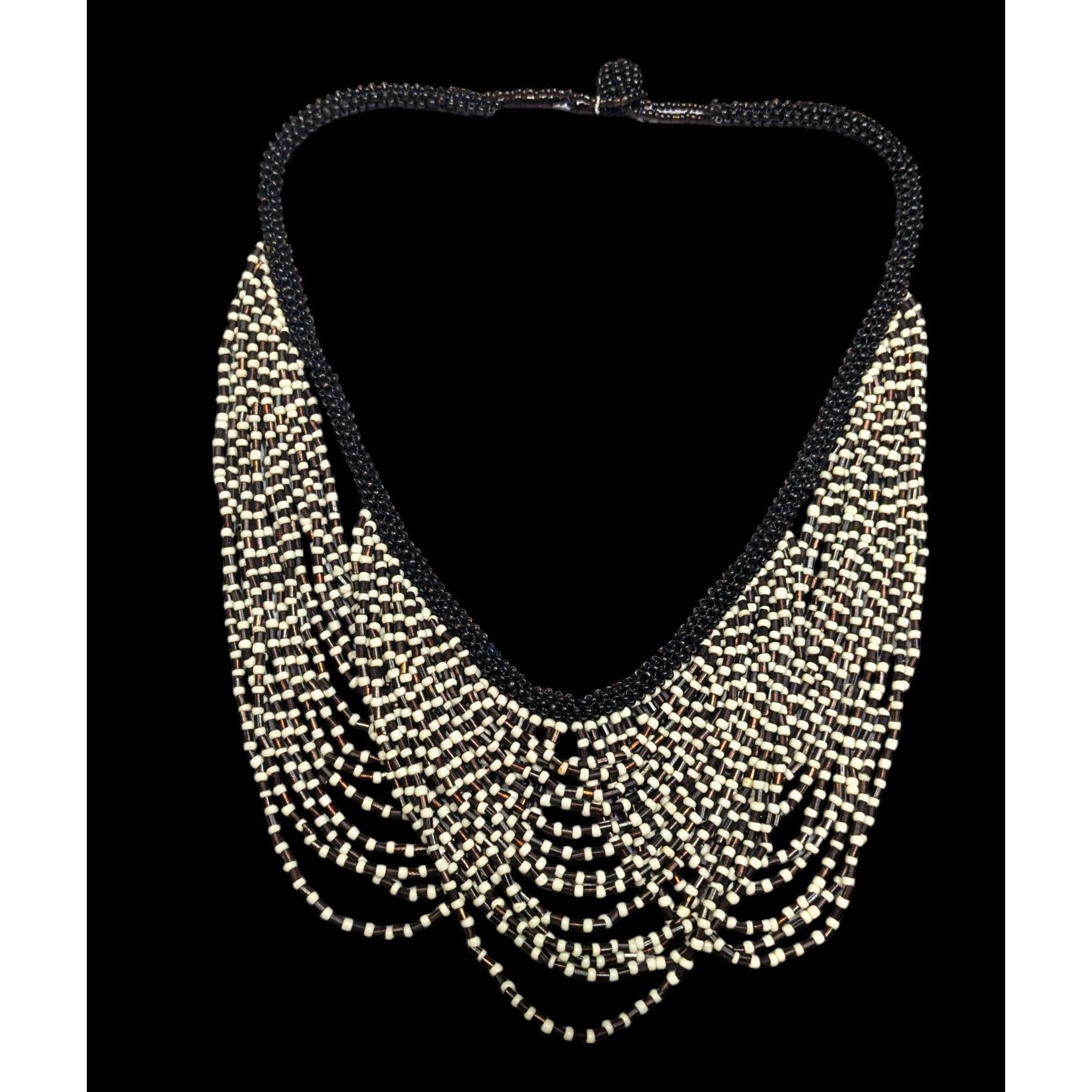 Other Vintage Multilayer Brown And Cream Glass Beaded Bib Necklace Size ONE SIZE - 1 Thumbnail