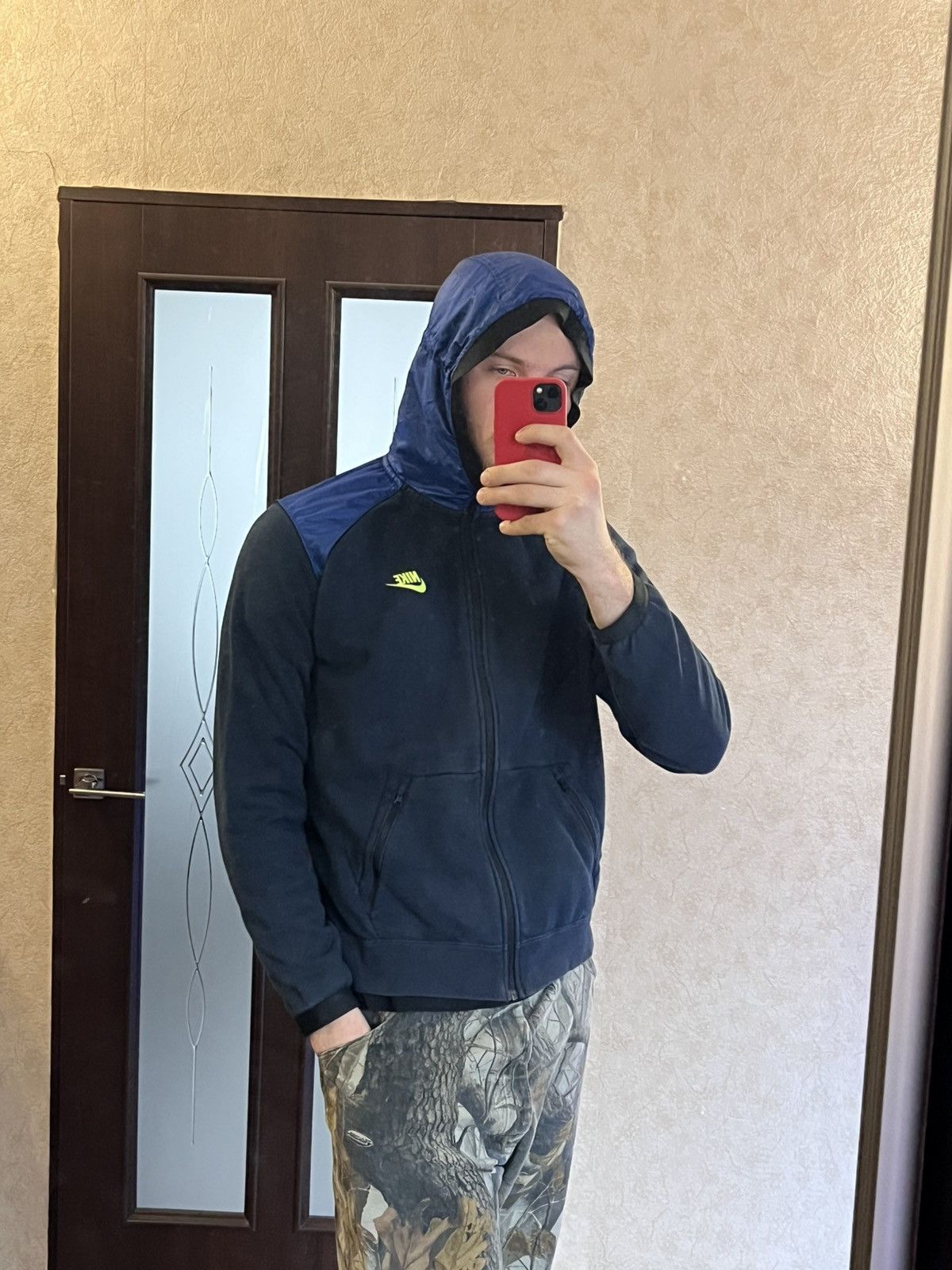 Nike × Vintage Vintage Nike zip Hoodie navy faded nylon hood minimalistic Size US L / EU 52-54 / 3 - 3 Thumbnail