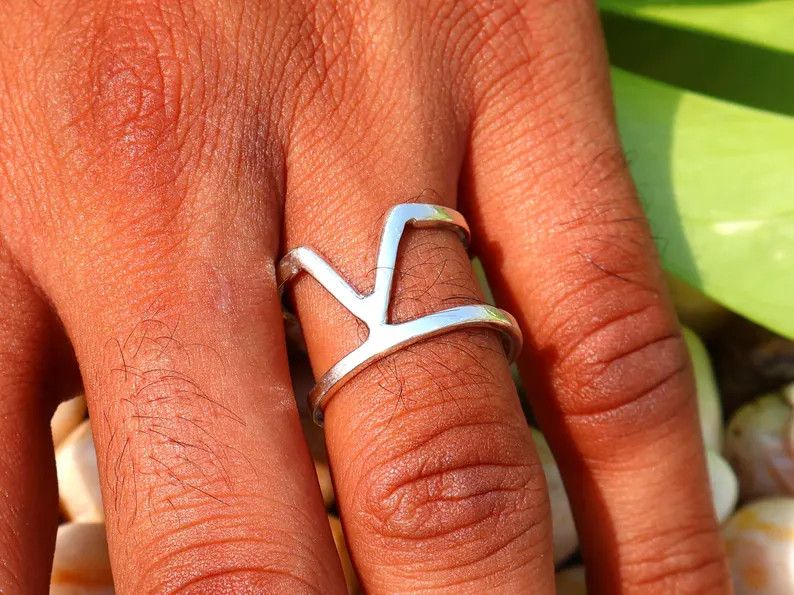 Handmade Band Ring, 925 Silver Adjustable Ring, Handmade V Shape Ring Size ONE SIZE - 8 Thumbnail