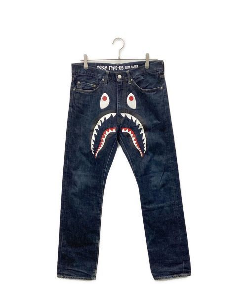 image of Bape A Bathing Ape Shark Print Denim Pants Indigo M, Men's (Size 33)