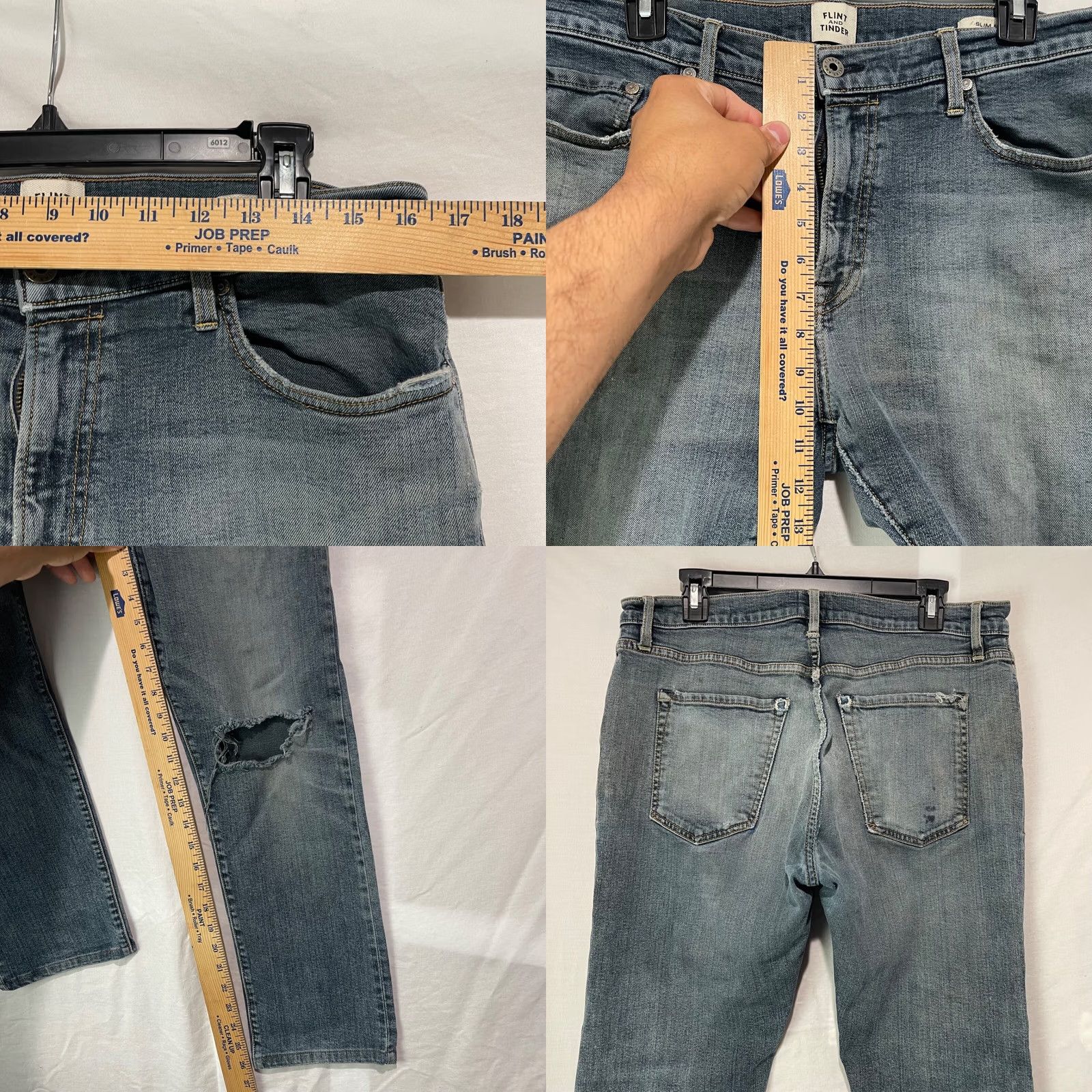 Flint And Tinder Flint And Tinder Jeans Mens 34x32 Slim Fit Straight Leg Distressed 5-Pocket Denim Blue 34x32 Fits 33x27 Mens Jeans Size US 34 / EU 50 - 8 Thumbnail