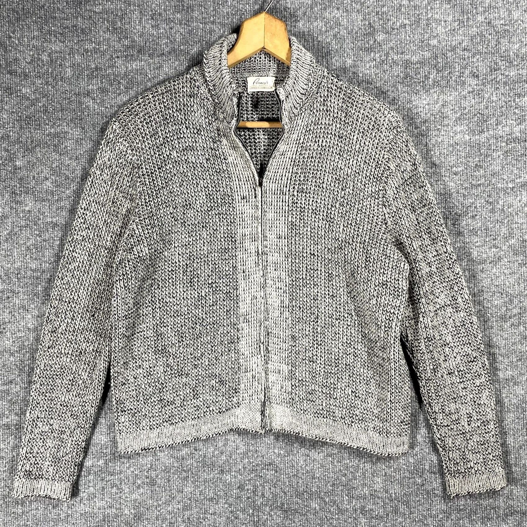 JCPenney VINTAGE Penneys Salt & Pepper Knit Sweater Cardigan Rockabilly Size M Gray 1950s Mens Size M / US 6-8 / IT 42-44 - 2 Thumbnail