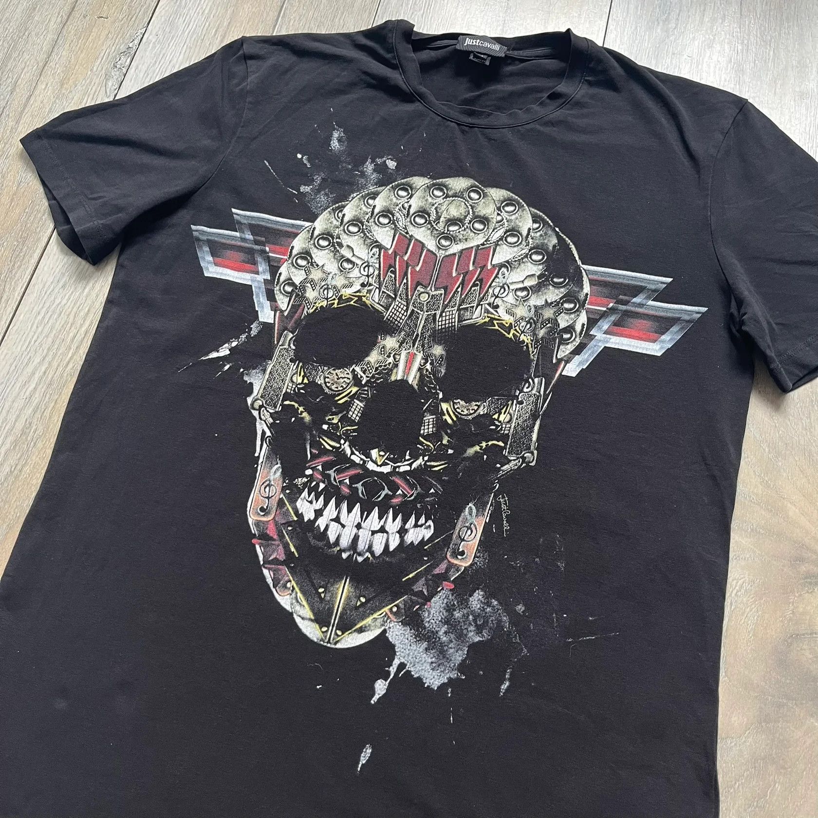 Just Cavalli Just Cavalli AW2016 Metal Skull Print Black Tee Size US M / EU 48-50 / 2 - 3 Thumbnail