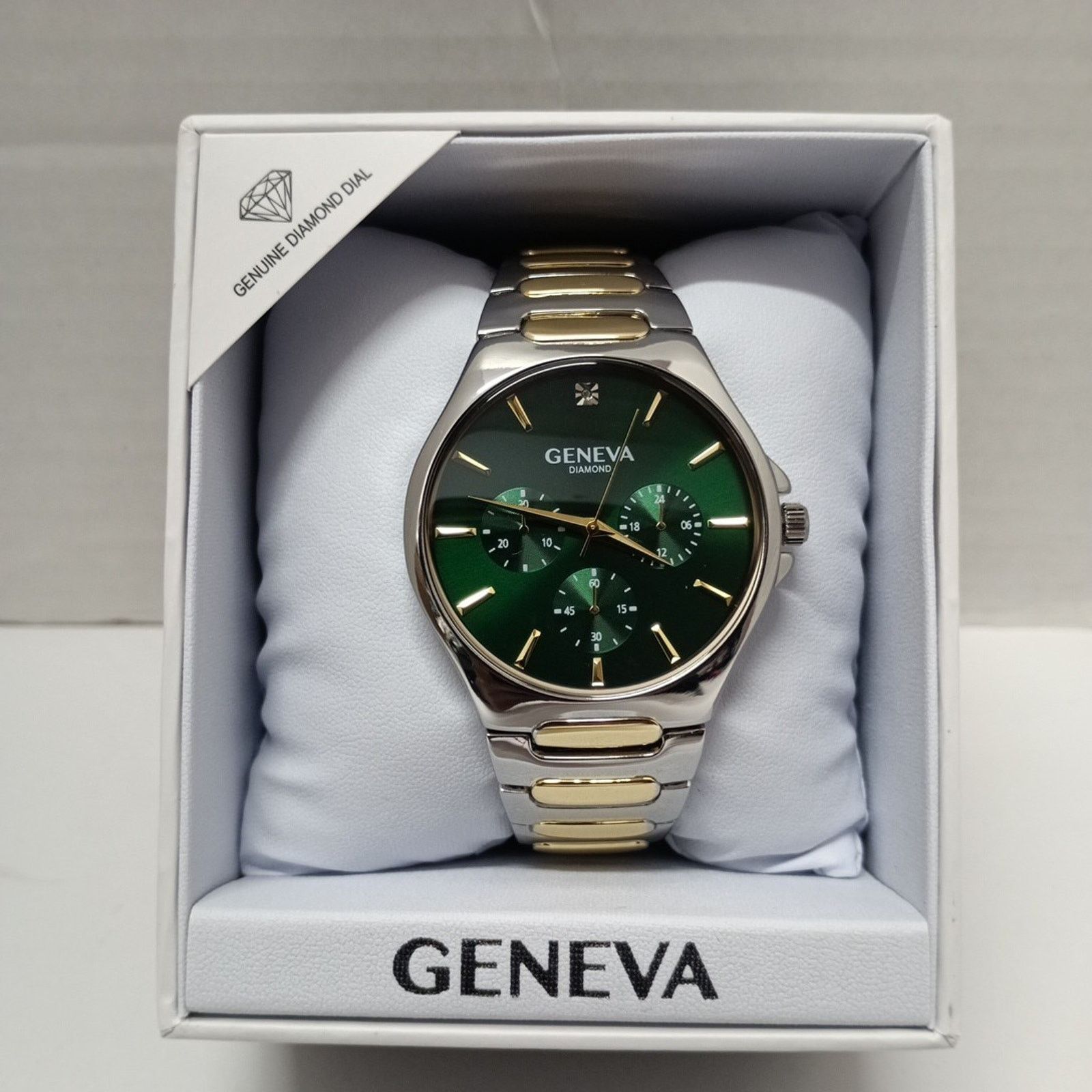 Geneva Geneva Men's Diamond Accent Two Tone Watch- Dark Green Dial Size ONE SIZE - 1 Thumbnail