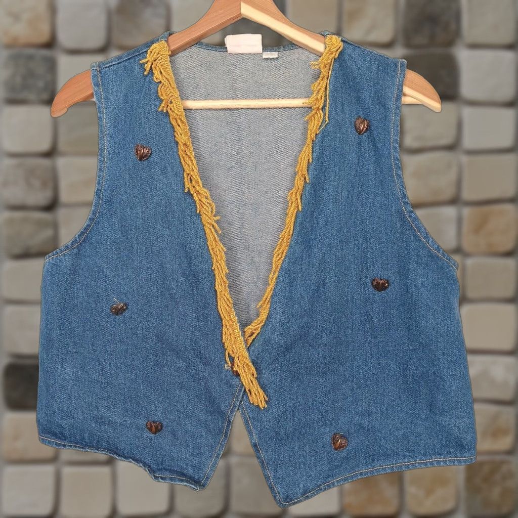 Cherokee VINTAGE Cherokee Western Vest Women L Blue Denim Fringe Button Cowgirl Vest Size L / US 10 / IT 46 - 1 Thumbnail
