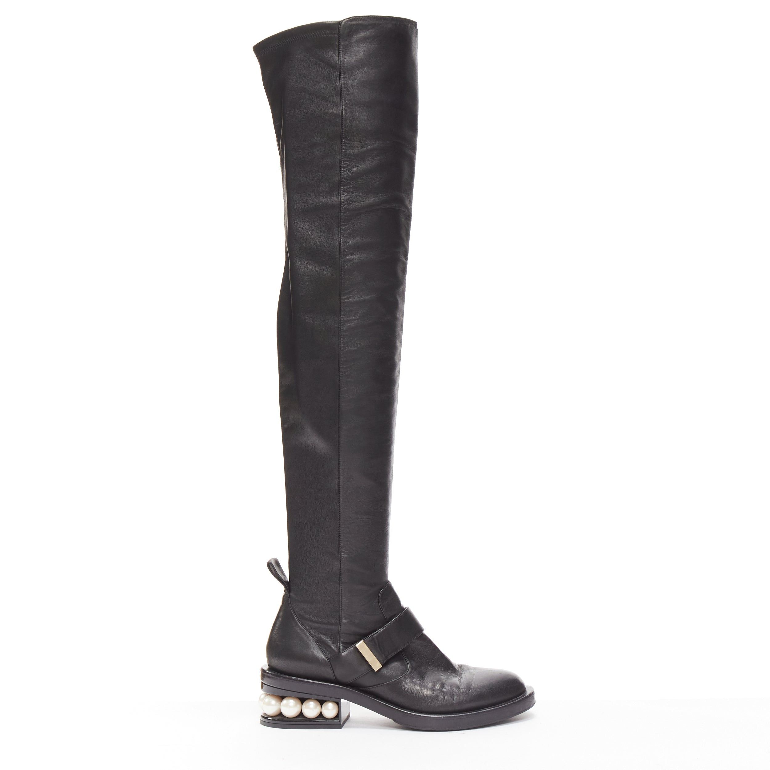 Nicholas Kirkwood NICOLAS KIRKWOOD black XL pearl embellished heel knee high flat boots EU37.5 Size US 7.5 / IT 37.5 - 1 Thumbnail