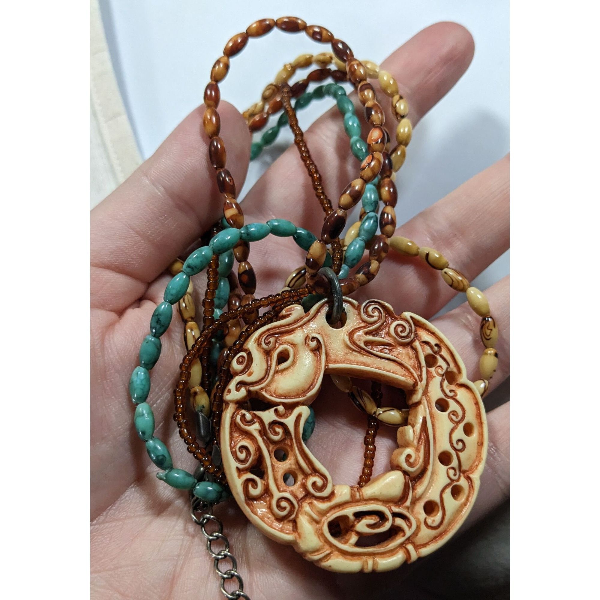 Other Vintage Tribal Style Brown And Blue Beaded Pendant Necklace Size ONE SIZE - 5 Thumbnail