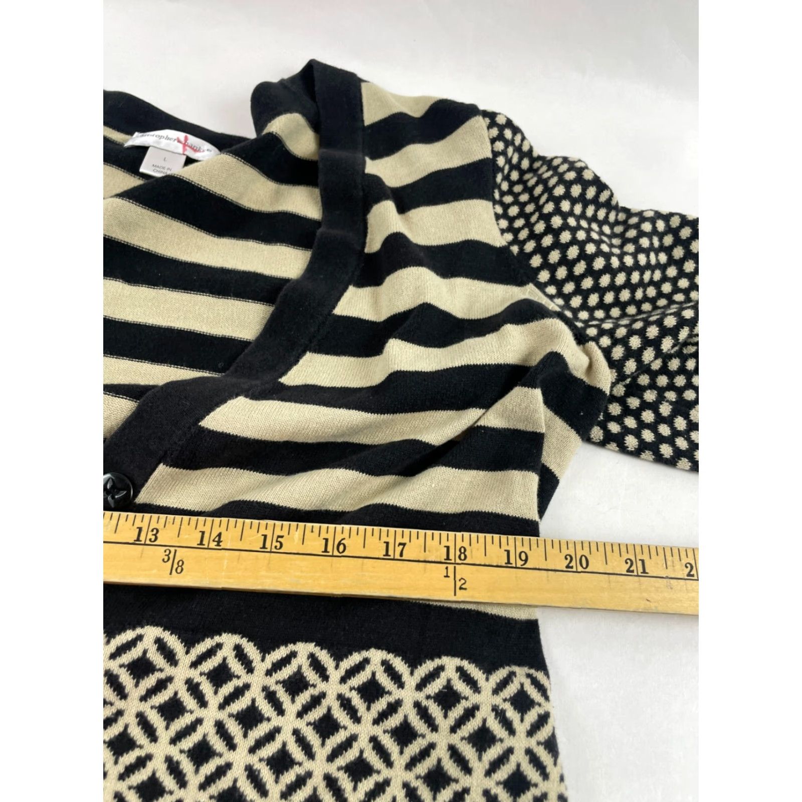 Vintage Christopher & Banks Sweater Cardigan Women's L Black Tan Striped Long Sleeve Size L / US 10 / IT 46 - 3 Thumbnail