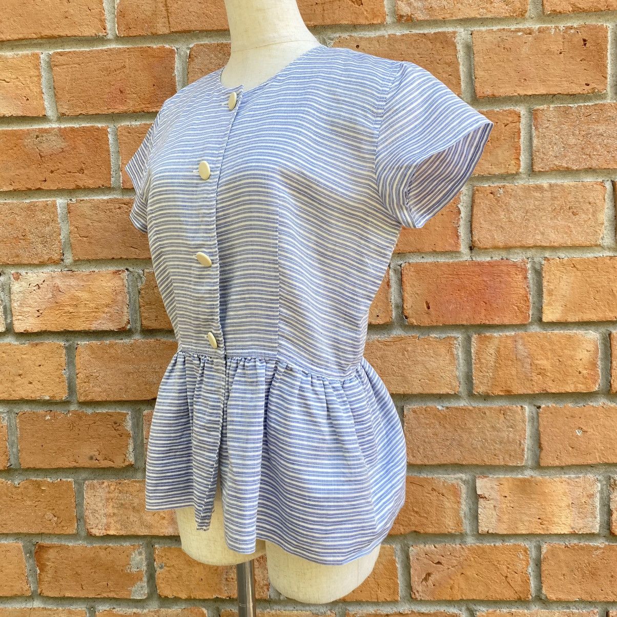 Givenchy Givenchy Blue Striped Peplum Button-Down Top Size S / US 4 / IT 40 - 2 Thumbnail