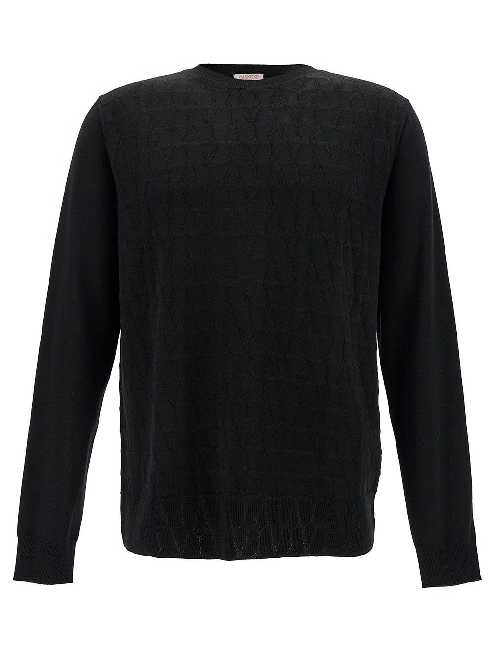 Valentino Black Crewneck Sweater with Tonal VLogo Print in Wool Blend Man Size US L / EU 52-54 / 3 - 1 Thumbnail