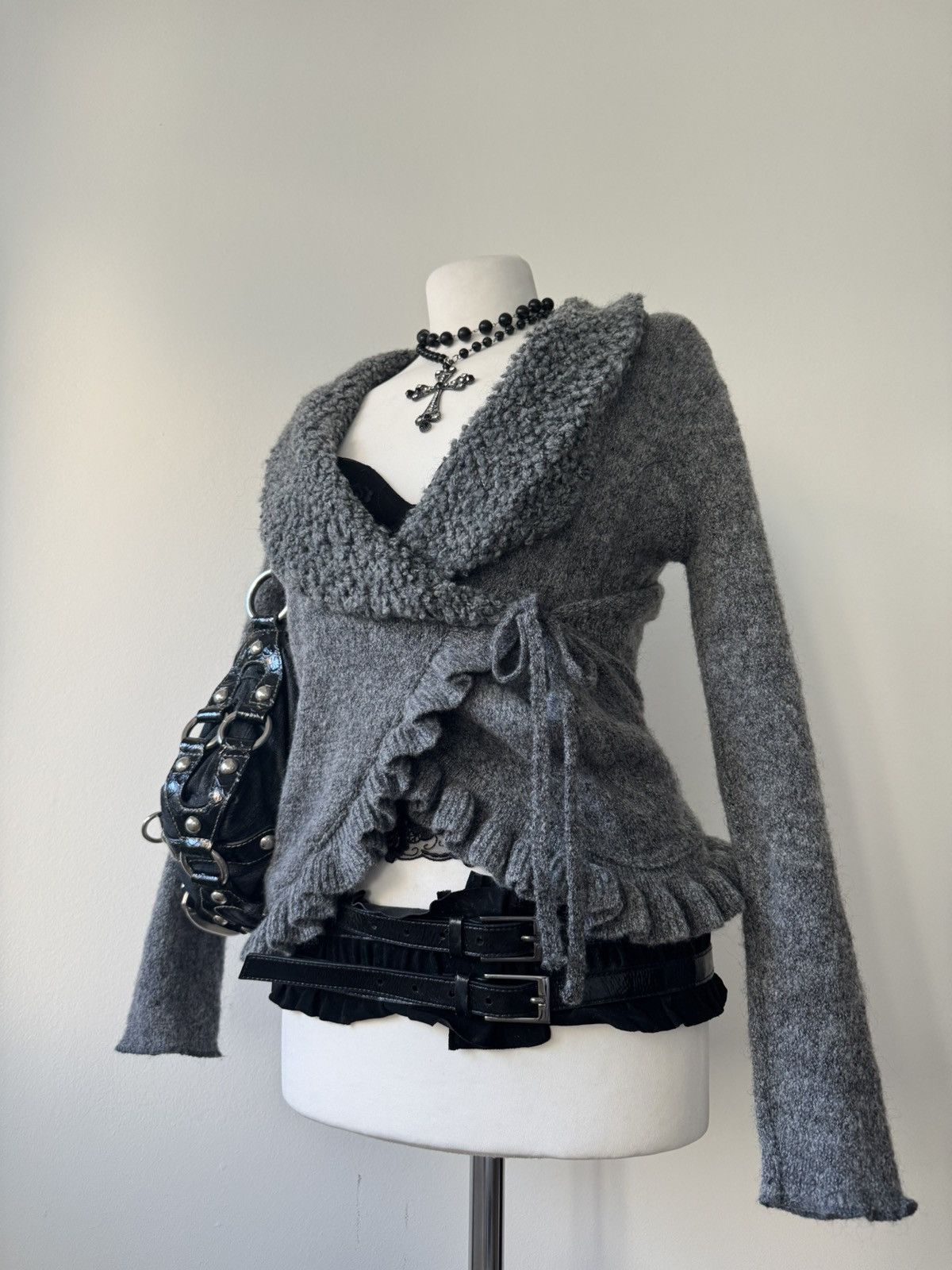 Japanese Brand Asymmetrical Grey Wool Wrap Sweater Size S / US 4 / IT 40 - 4 Thumbnail