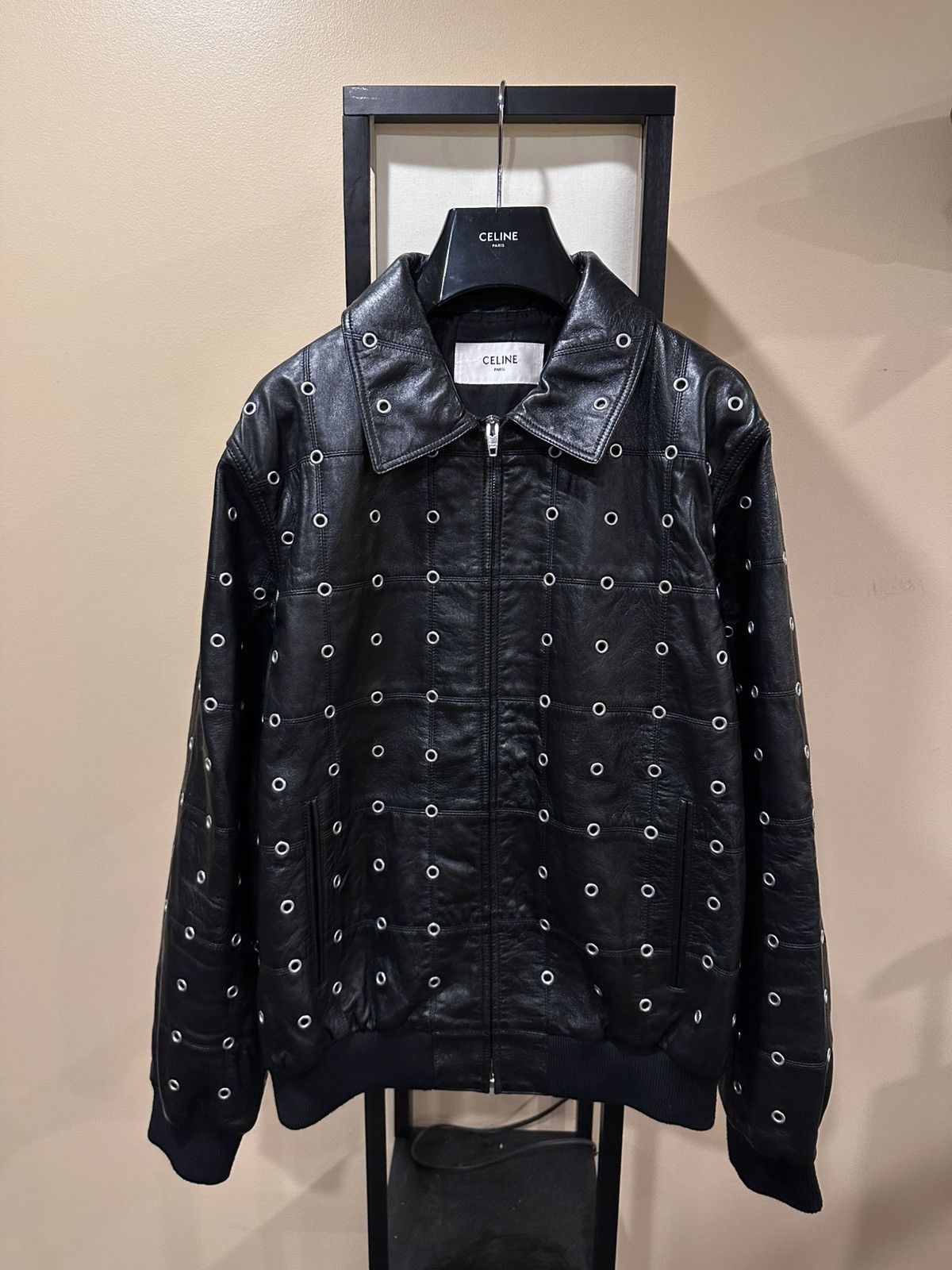 Celine × Hedi Slimane Celine x Hedi FW22 Leather Eyelet Cut-Out Stud Patch Jacket Size US L / EU 52-54 / 3 - 1 Thumbnail
