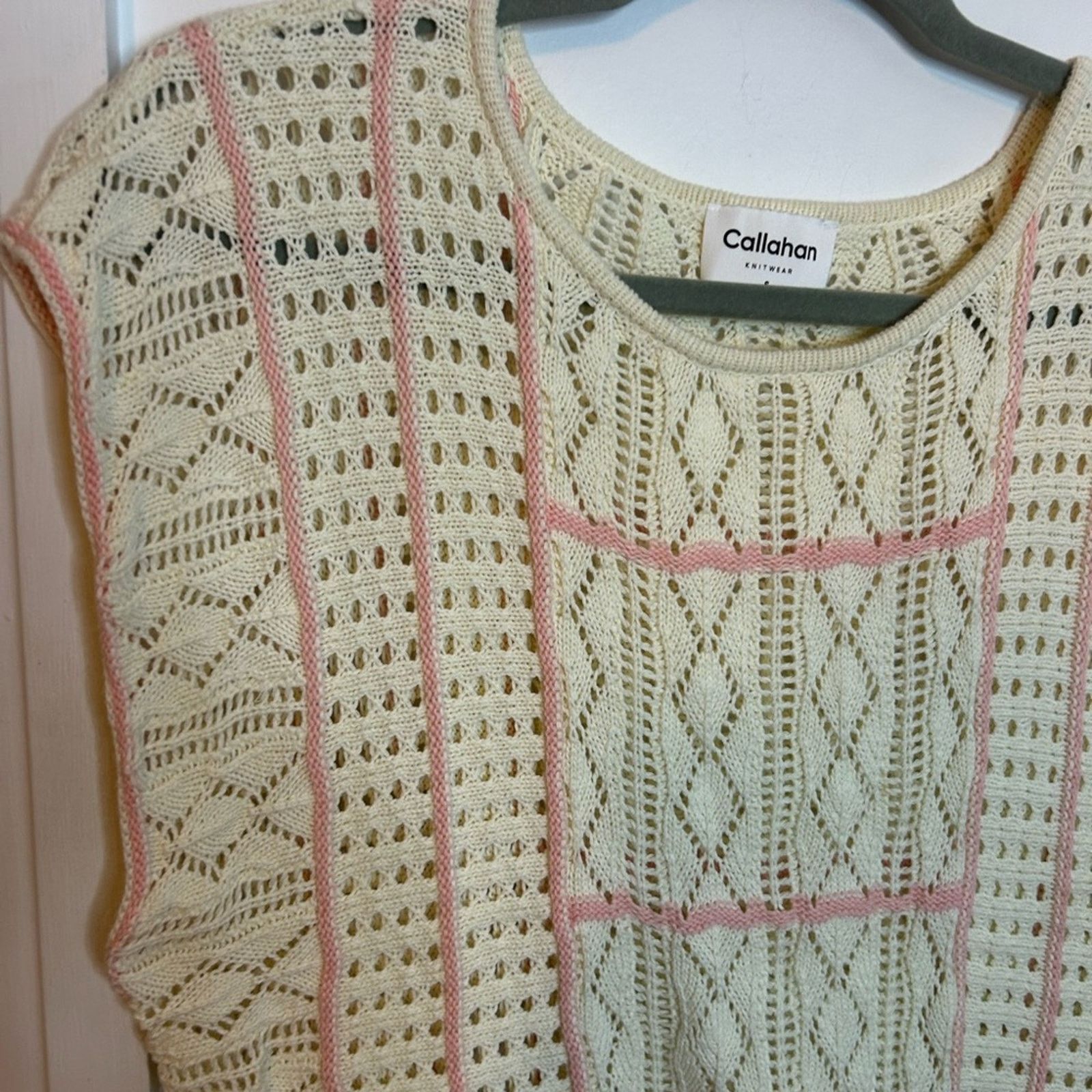 Other Callahan Knitwear Cream Baby Pink Crochet Knit Sweater Vest Size S / US 4 / IT 40 - 6 Thumbnail
