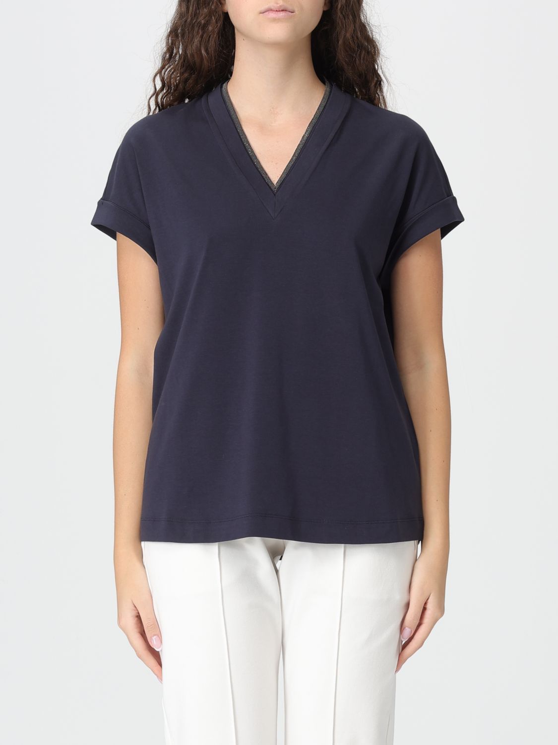 Brunello Cucinelli Brunello Cucinelli T-Shirt Woman Blue Size S / US 4 / IT 40 - 1 Thumbnail