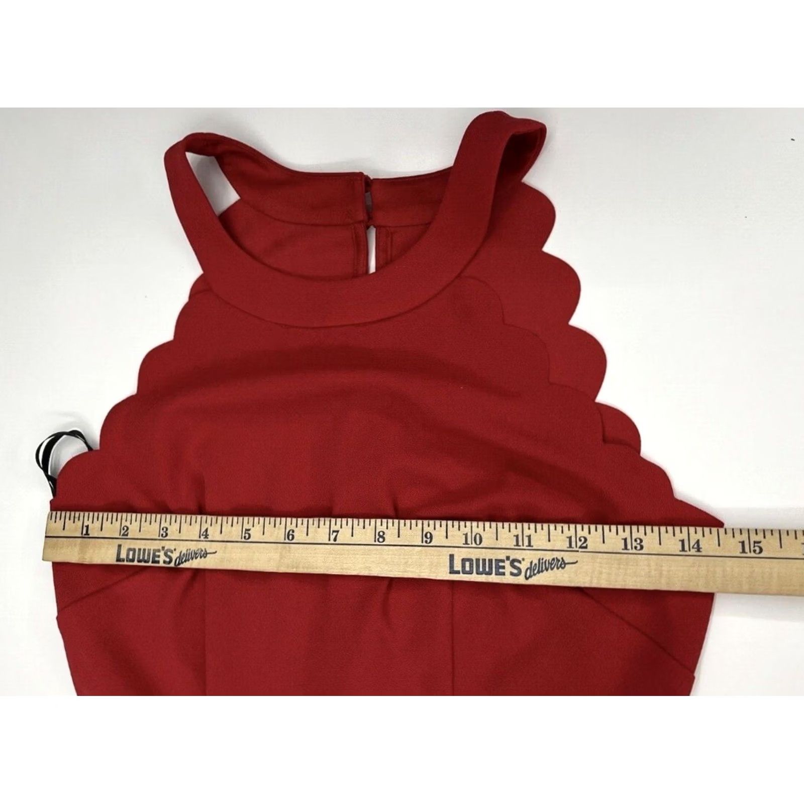 Vintage BCX Dress Juniors Dress Size 1 Red Halter Top Scallop Cut Dress Sleeveless Women's Minimalist A-Line Short Solid Red BCX Dress Boys Girls Mens Womens Size XS / US 0-2 / IT 36-38 - 7 Thumbnail