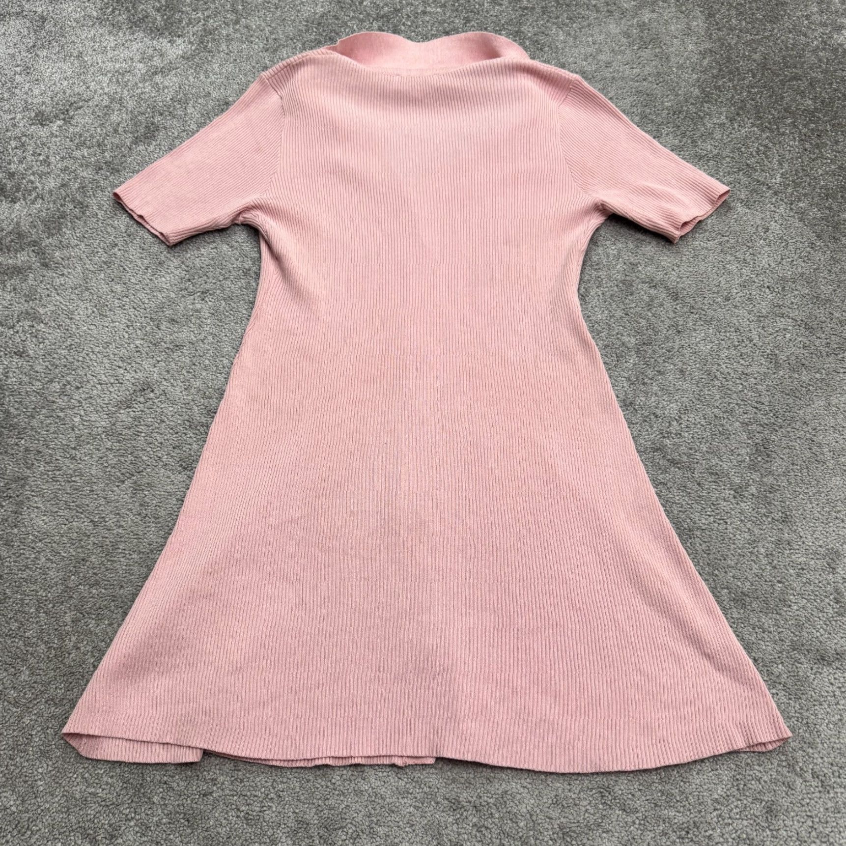 Pinko Rhoas Ribbed Knit Button Down A-Line Shirt Dress Womens L Pink Short Sleeve Size L / US 10 / IT 46 - 2 Thumbnail