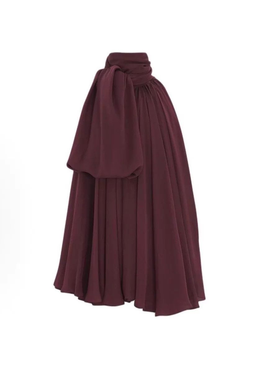 Saint Laurent Paris SLP SS24 Runway Silk Burgundy Long Sash Pleated Top L New Size US L / EU 52-54 / 3 - 8 Thumbnail