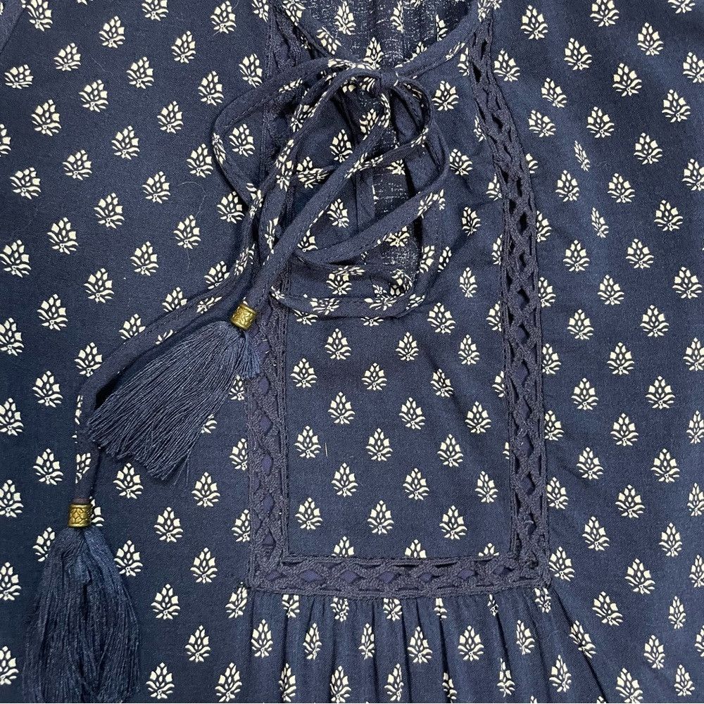 Other Luna Moon Blue Sleeveless Peplum Crochet Trim Rayon Blouse Size L / US 10 / IT 46 - 6 Thumbnail