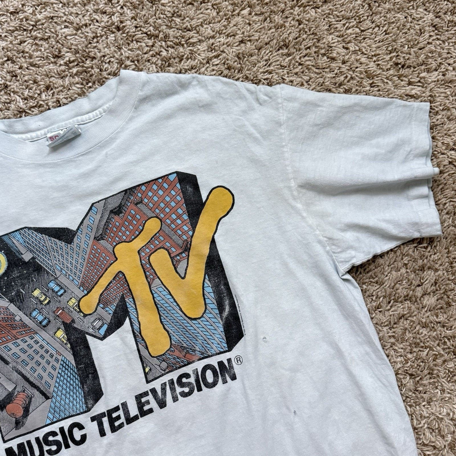 Mtv × Vintage Vintage 90’s MTV T-Shirt Blue City Logo 1991 Single Stitch Size US XL / EU 56 / 4 - 7 Thumbnail