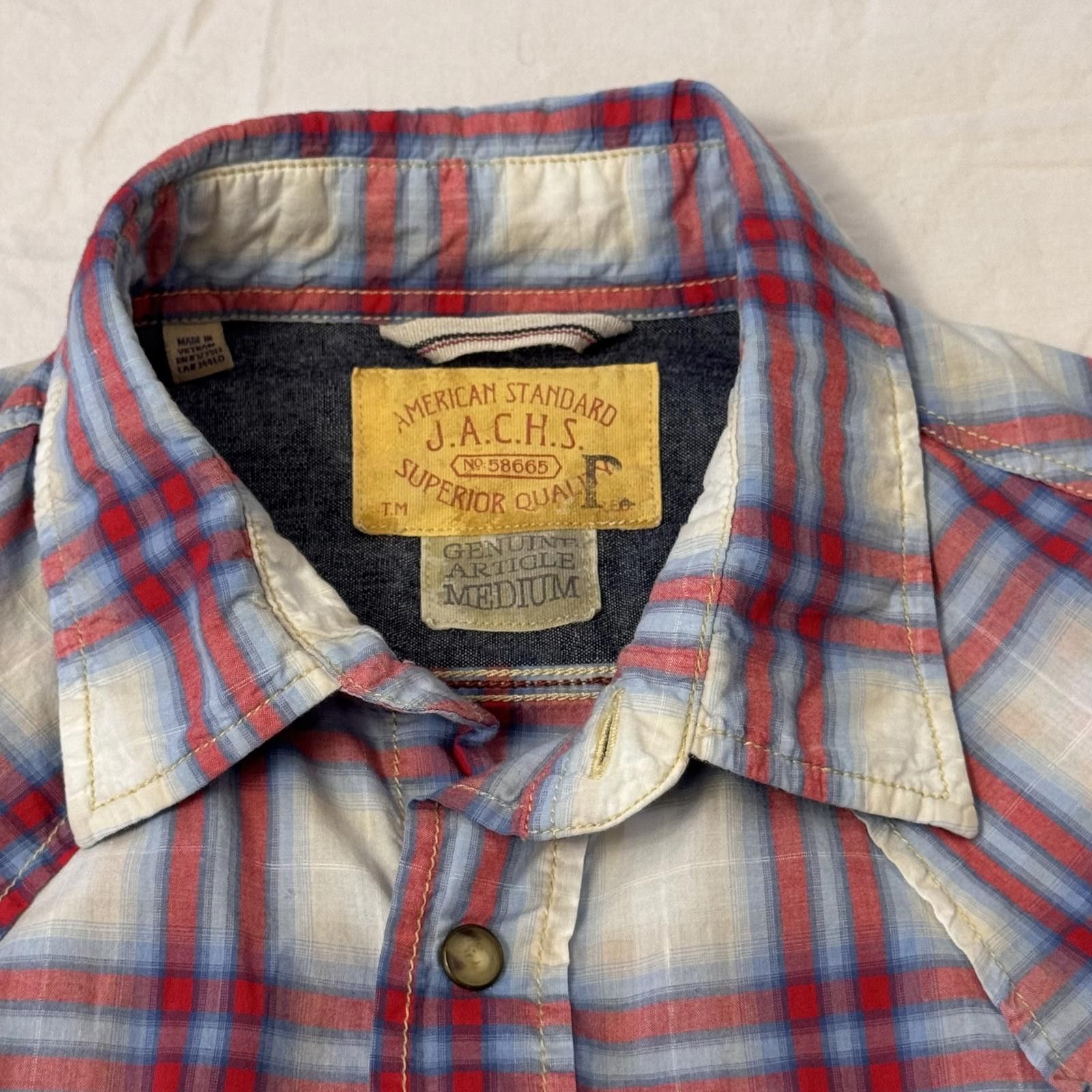 Designer American Standard Mens Med Short Sleeve Plaid Cowboy Western Size US M / EU 48-50 / 2 - 4 Thumbnail