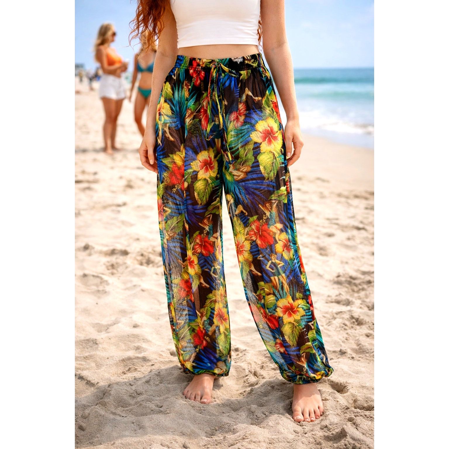 Other Kathy Ireland Sheer Drawstring Coverup Pants Pin Up Girl L Size 33" - 1 Thumbnail