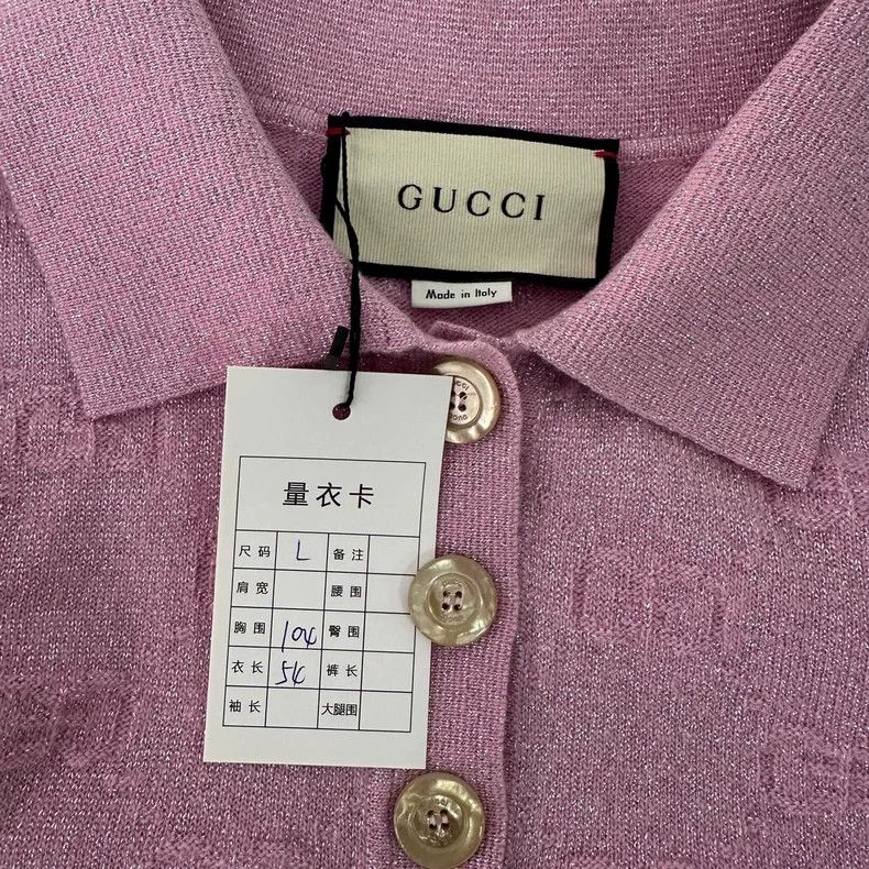 GucciPink double G full print glitter pink polo knitwear 25