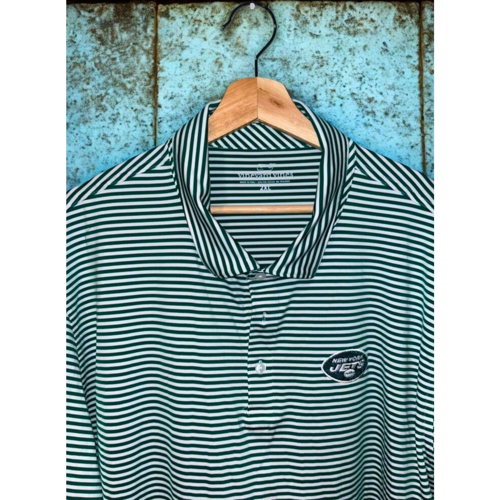 Vineyard Vines New York Jets Vineyard Vines Winstead Stripe Polo Sz 2XL Size US XXL / EU 58 / 5 - 2 Thumbnail