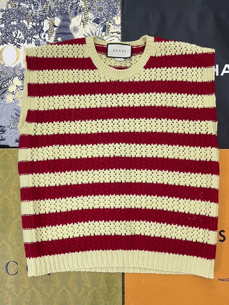Gucci Gucci Red White Stripe Knit Vest - dmc Size US M / EU 48-50 / 2 - 1 Thumbnail