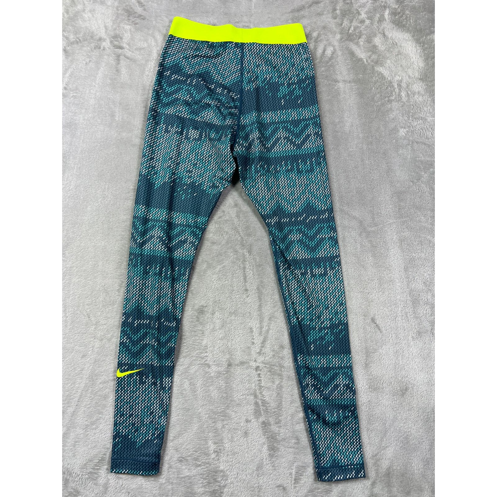 Nike Nike Pro Dri-FIT Teal Print Leggings Neon Waist XS Athletic Size 25" / US 0 / IT 36 - 5 Thumbnail