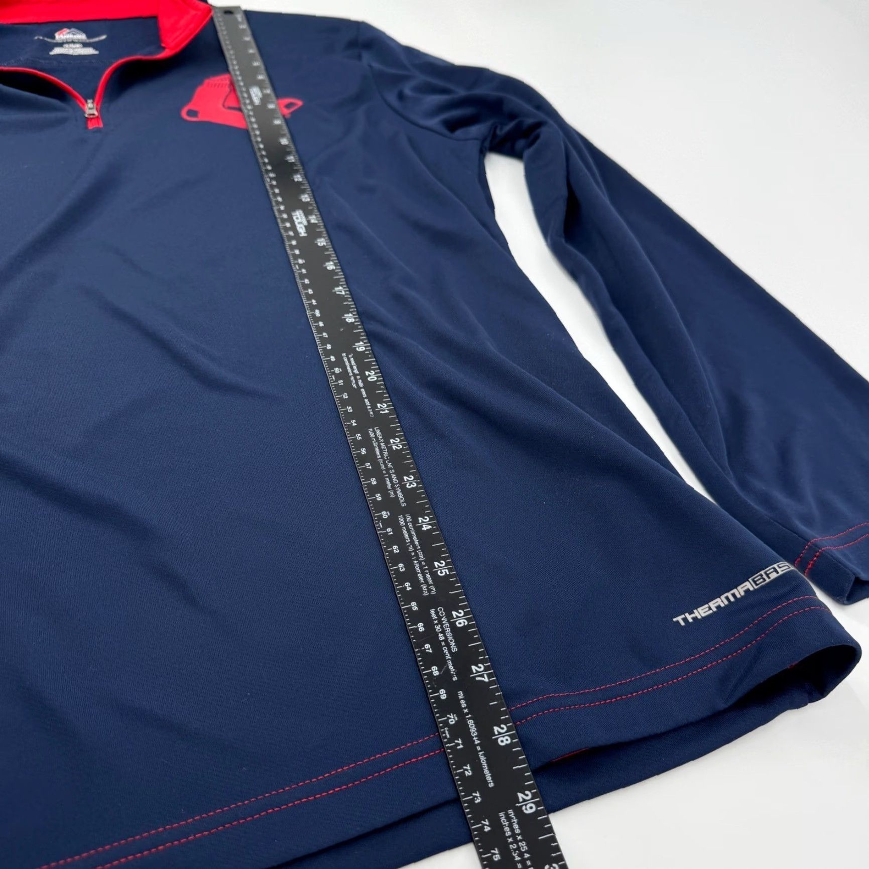 Vintage Majestic Baseball Pullover Shirt 1/4 Zip Raglan Sleeve Boston Red Sox Mens L Navy Blue Therma Base Logo Zipper Moisture Wicking Mock Neck Quick Ship Size US L / EU 52-54 / 3 - 6 Thumbnail