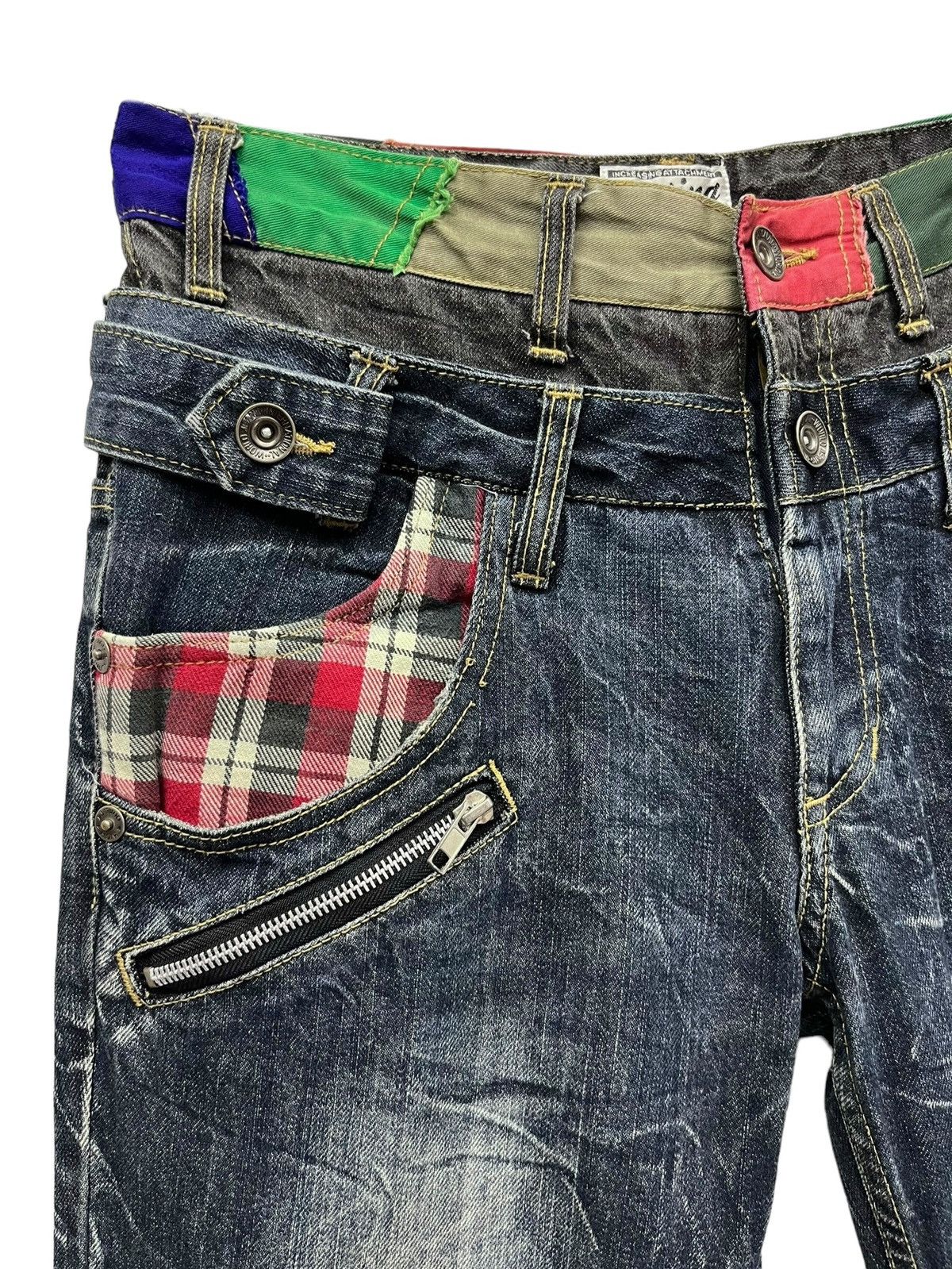 Japanese Brand 🔥PATINA Punk Tartan Double Waist Bondage Zippers Denim Size US 30 / EU 46 - 3 Thumbnail