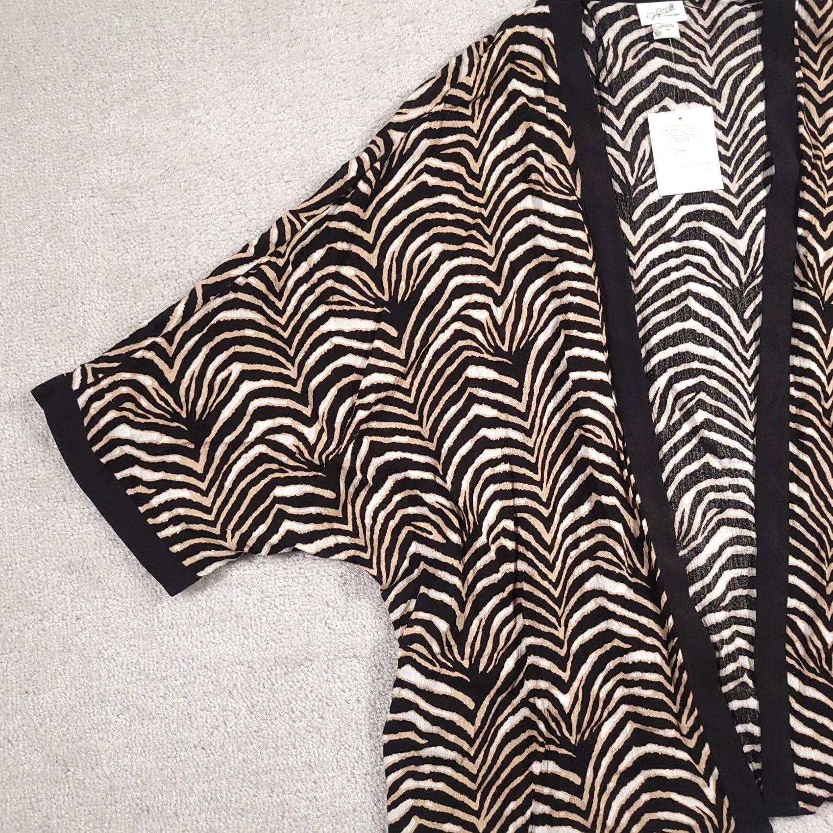 Vintage Jaclyn Smith Cardigan Women's Black Tan Tiger Striped Open Front 3/4 Sleeve Size L / US 10 / IT 46 - 4 Thumbnail