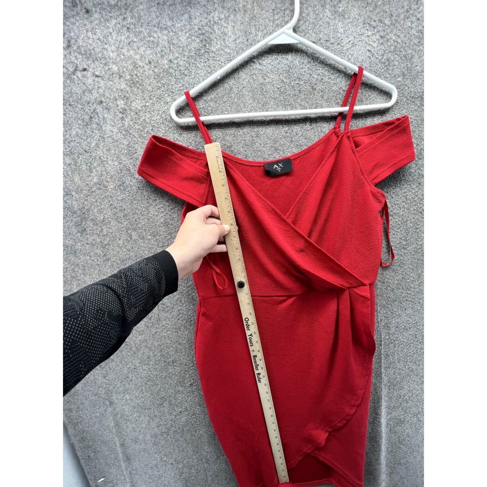 Vintage AX Paris Dress Womens 16 Red Off Shoulder Wrap Bodycon Short Party Cocktail Size 38" / US 16 / IT 52 - 4 Thumbnail